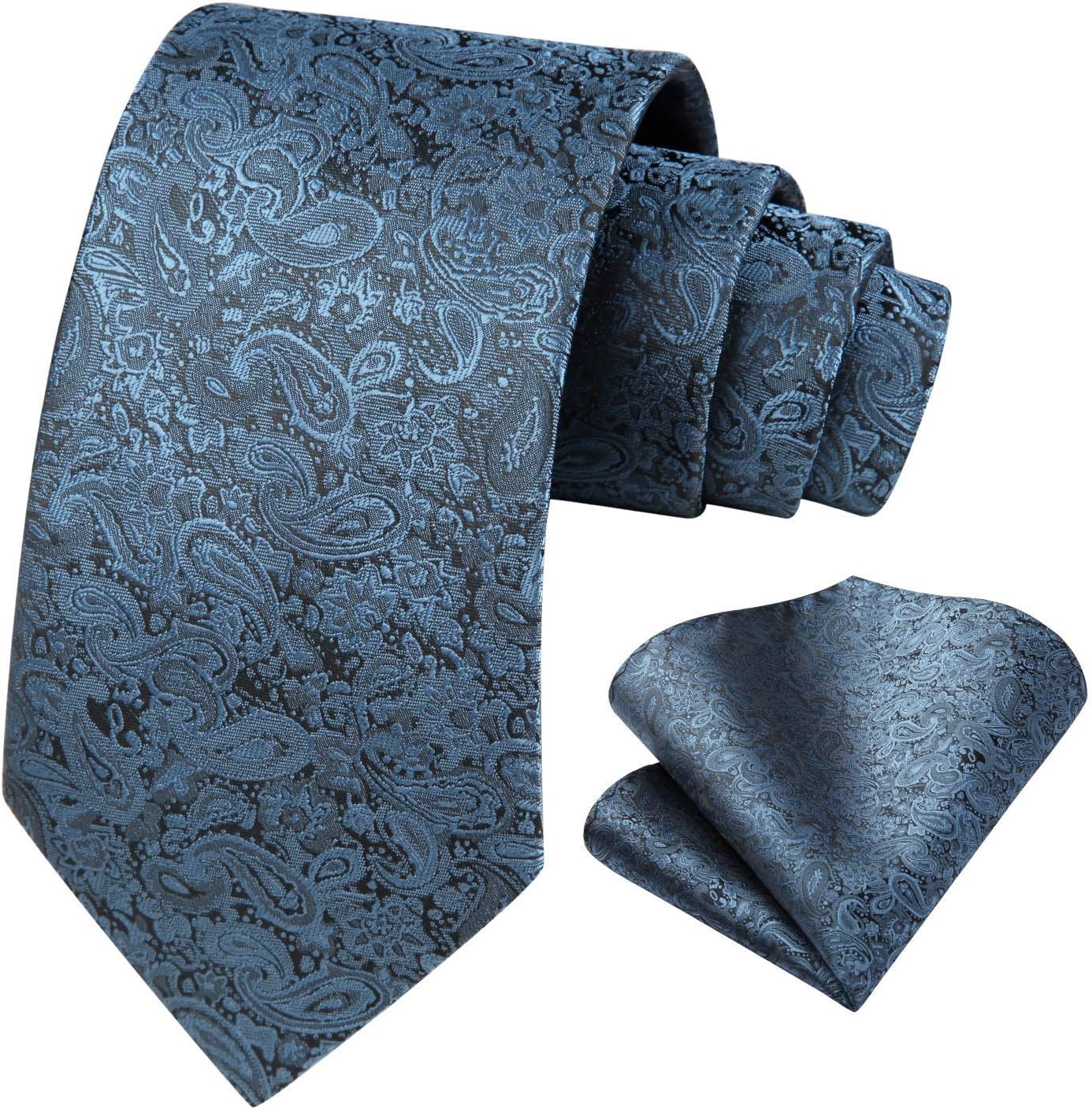 Men Floral Ties Woven Classic 3.4" NeckTie Set Formal Tie Pocket Square for Wedding with Handkerchief