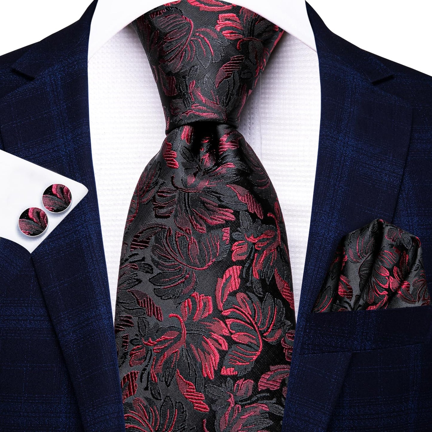 Hi-Tie Silk Paisley Ties for Men Necktie Pocket Square Cufflinks Set Foral Tie Sets Formal Business