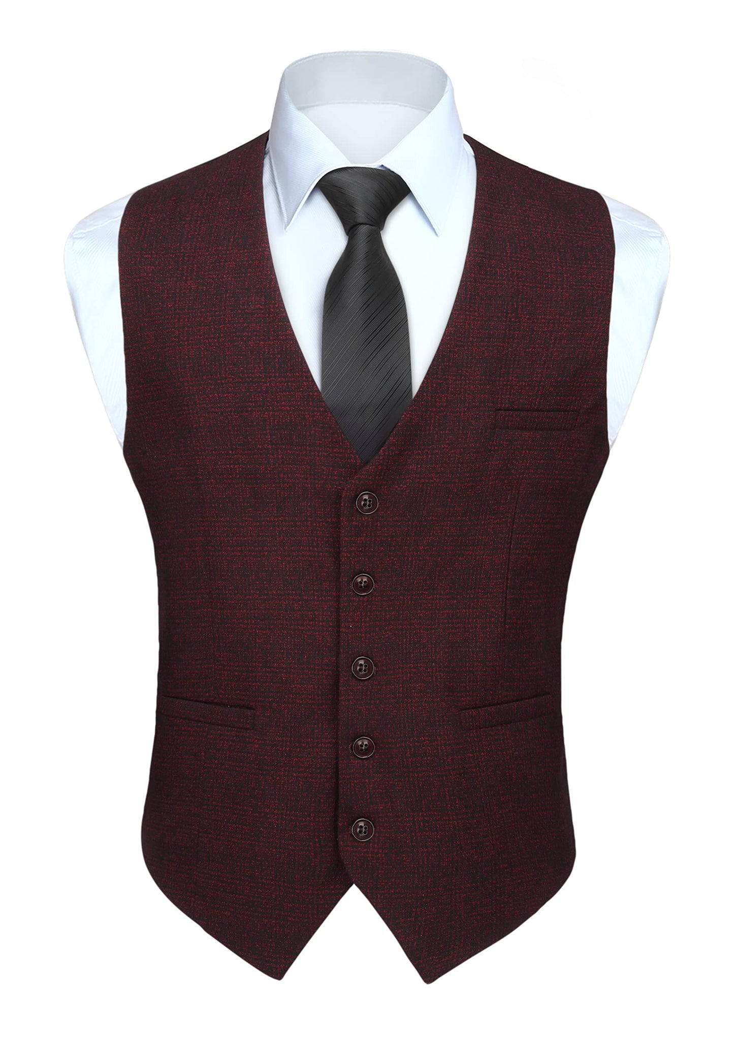 HISDERN Men's Suit Vest Business Plaid Formal Dress Waistcoat Slim Fit Vests for Men with 3 Pocket for Suit or Tuxedo