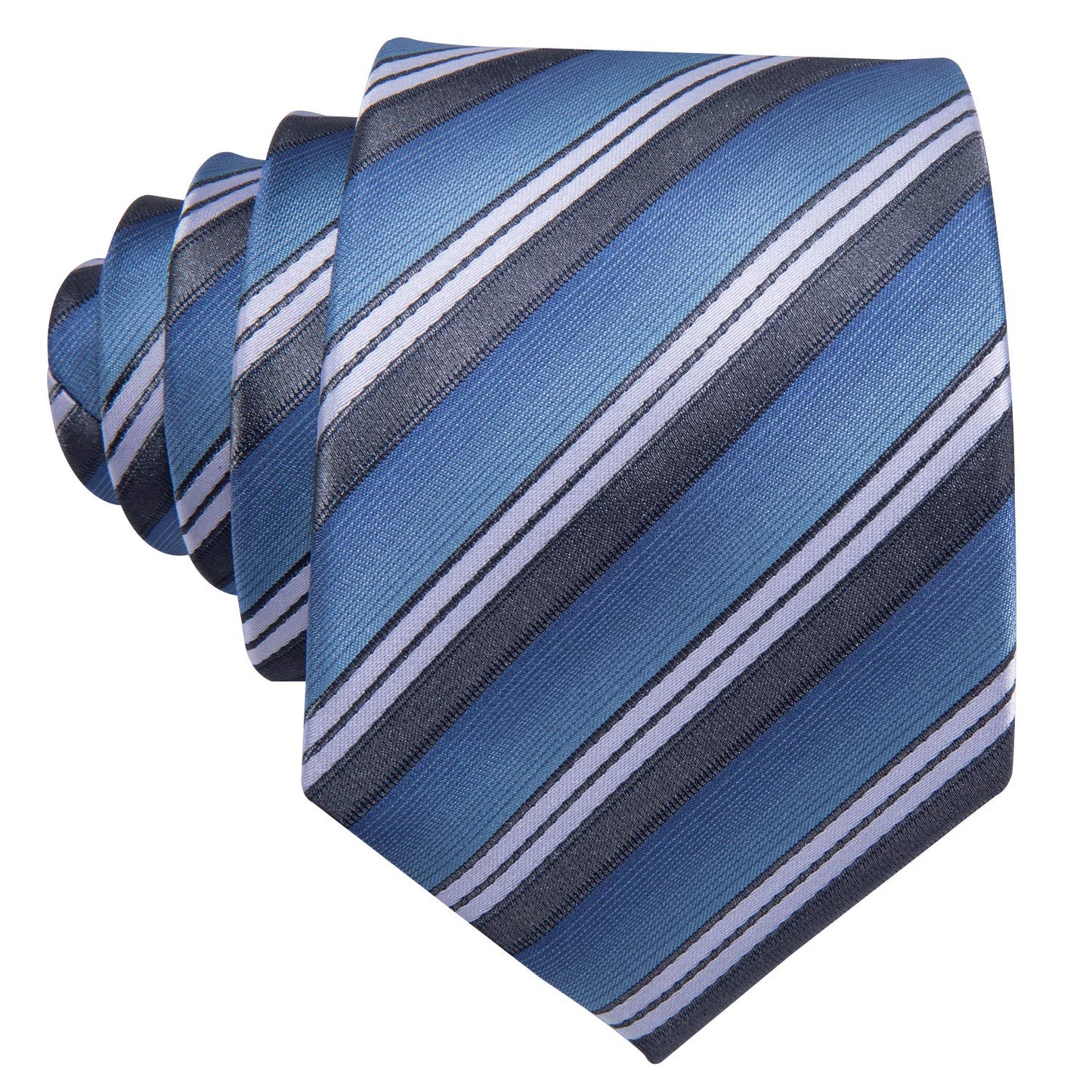 Barry.Wang Stripe Men Ties Set Classic WOVEN Necktie with Handkerchief Cufflinks Formal