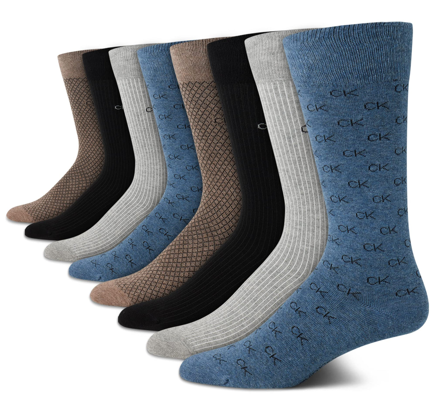 Calvin Klein Men's Dress Socks - Lightweight Cotton Blend Crew Socks (8 Pairs)