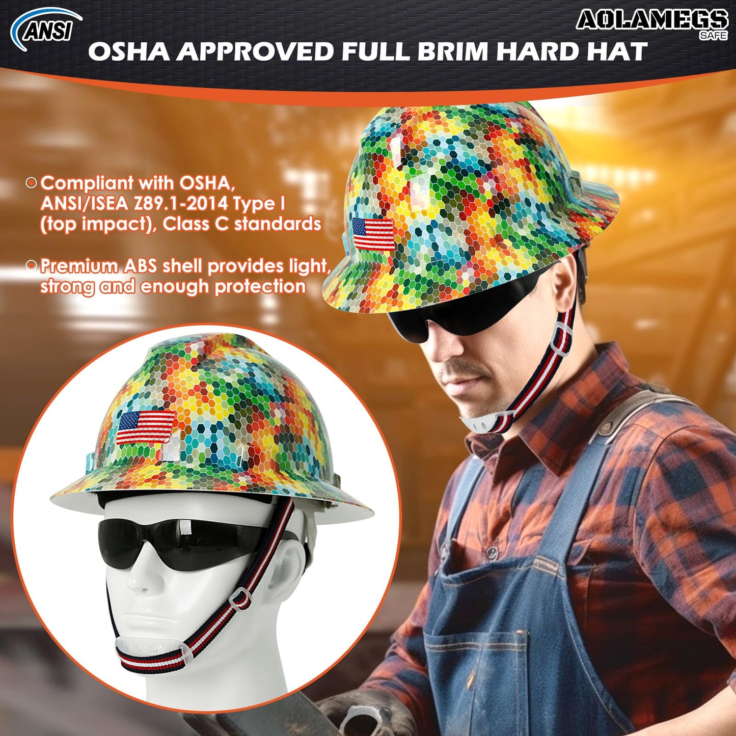 Stylish Full Brim Hard Hat with Visor and Liner (Option) -OSHA Approved Construction Safety Helmet for Men Women,ANSI Z89.1 Carbon Fiber Pattern Hardhats with Glasses and Chin Strap,4-pt