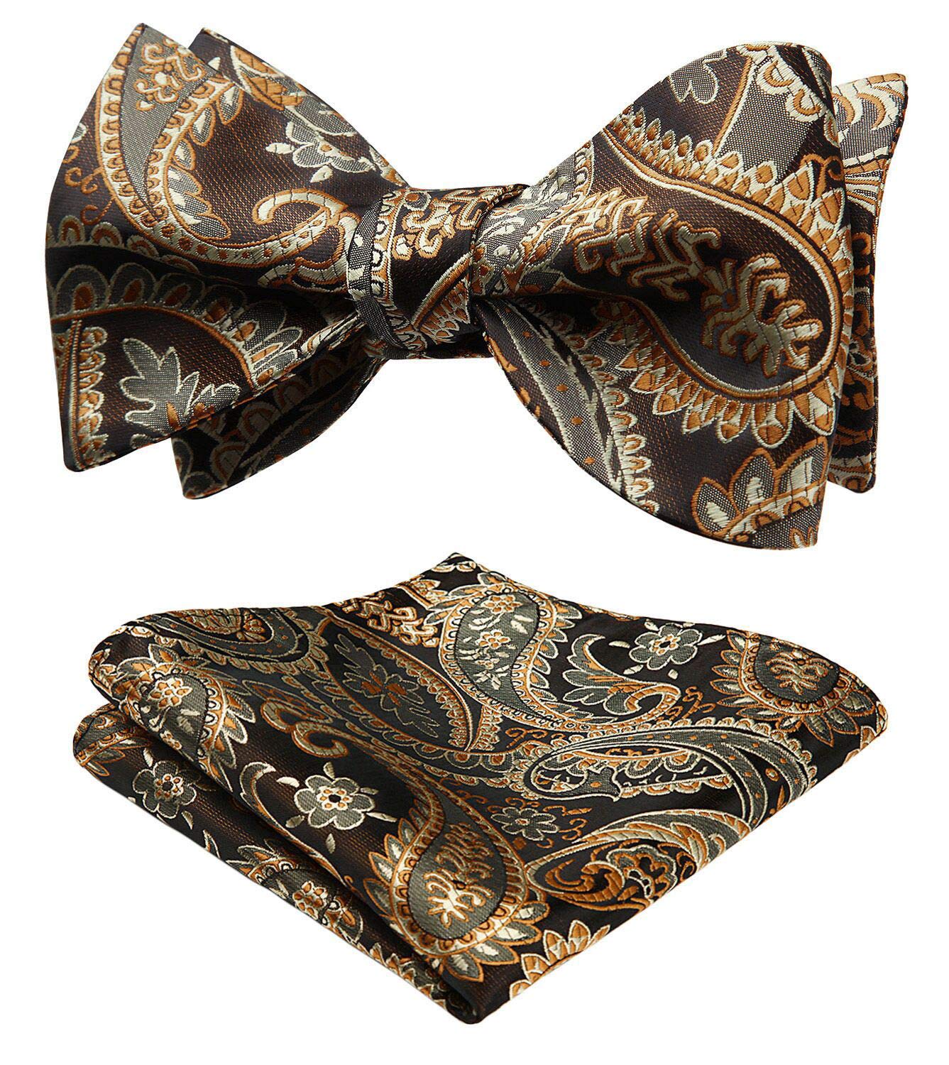 HISDERN Bow Ties for Men Paisley Bowties Mens Self Tie Bow Tie and Pocket Square Set Formal Tuxedo Wedding Bowtie