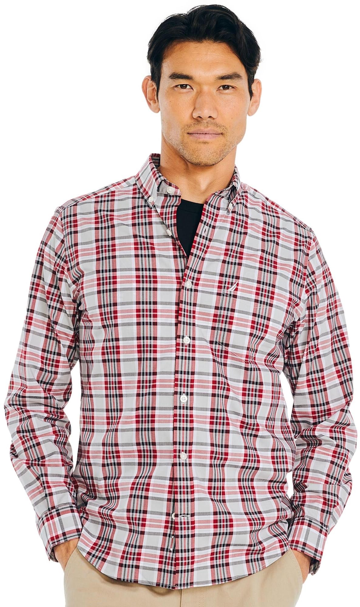 Nautica Men's Wrinkle Resistant Long Sleeve Button Front Shirt