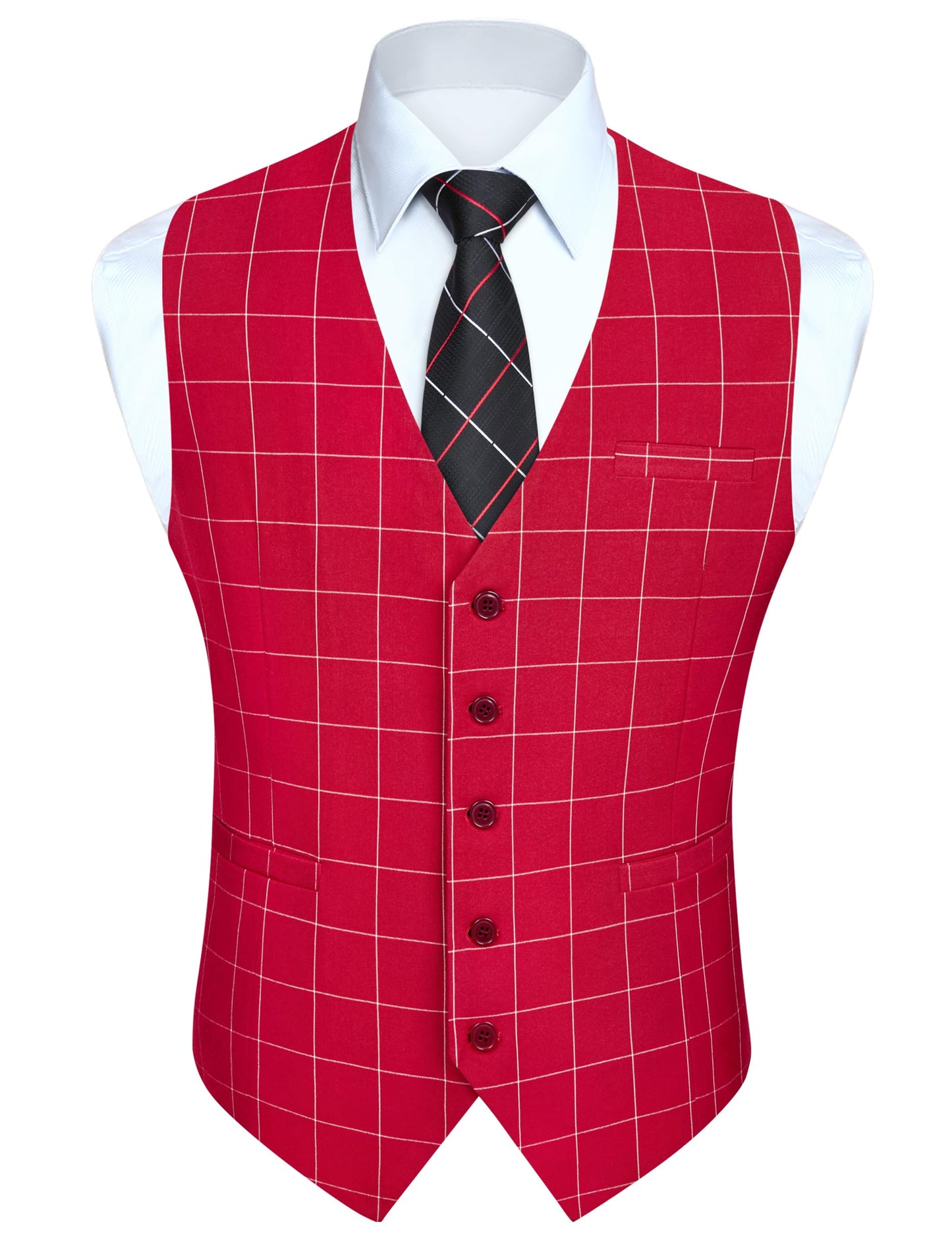 HISDERN Men's Suit Vest Business Plaid Formal Dress Waistcoat Slim Fit Vests for Men with 3 Pocket for Suit or Tuxedo