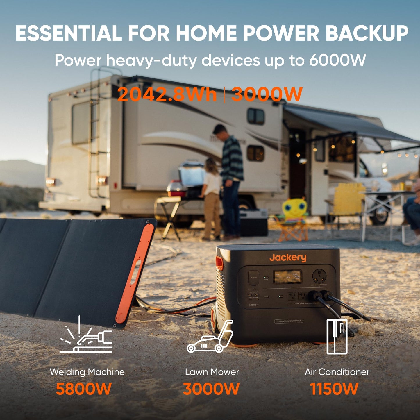 Jackery Portable Power Station Explorer 2000 Plus, Solar Generator with 2042Wh LiFePO4 Battery 3000W Output, Expandable to 24kWh 6000W, for Outdoor RV Camping & Emergency (Solar Panel Optional)