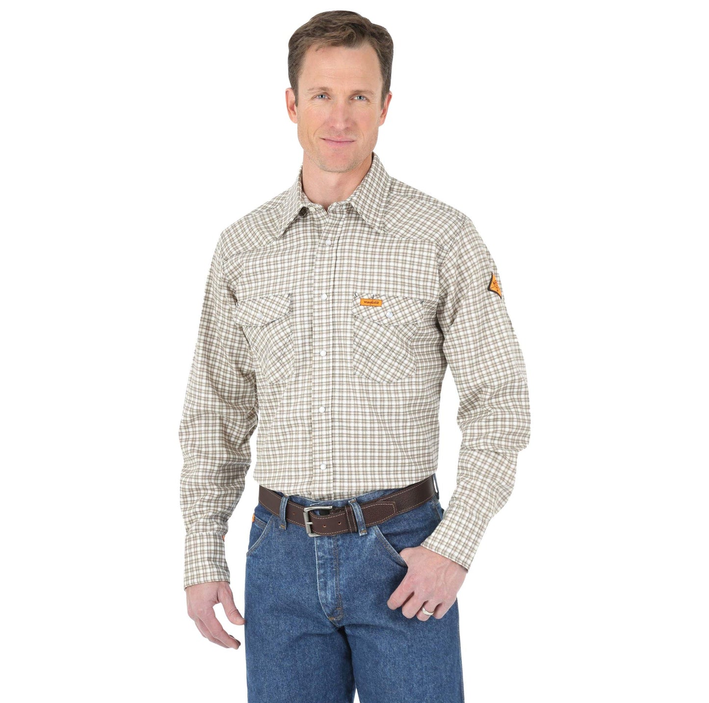 Wrangler Mens Riggs Workwear Flame Resistant Western Long Sleeve Two Pocket Snap Shirt