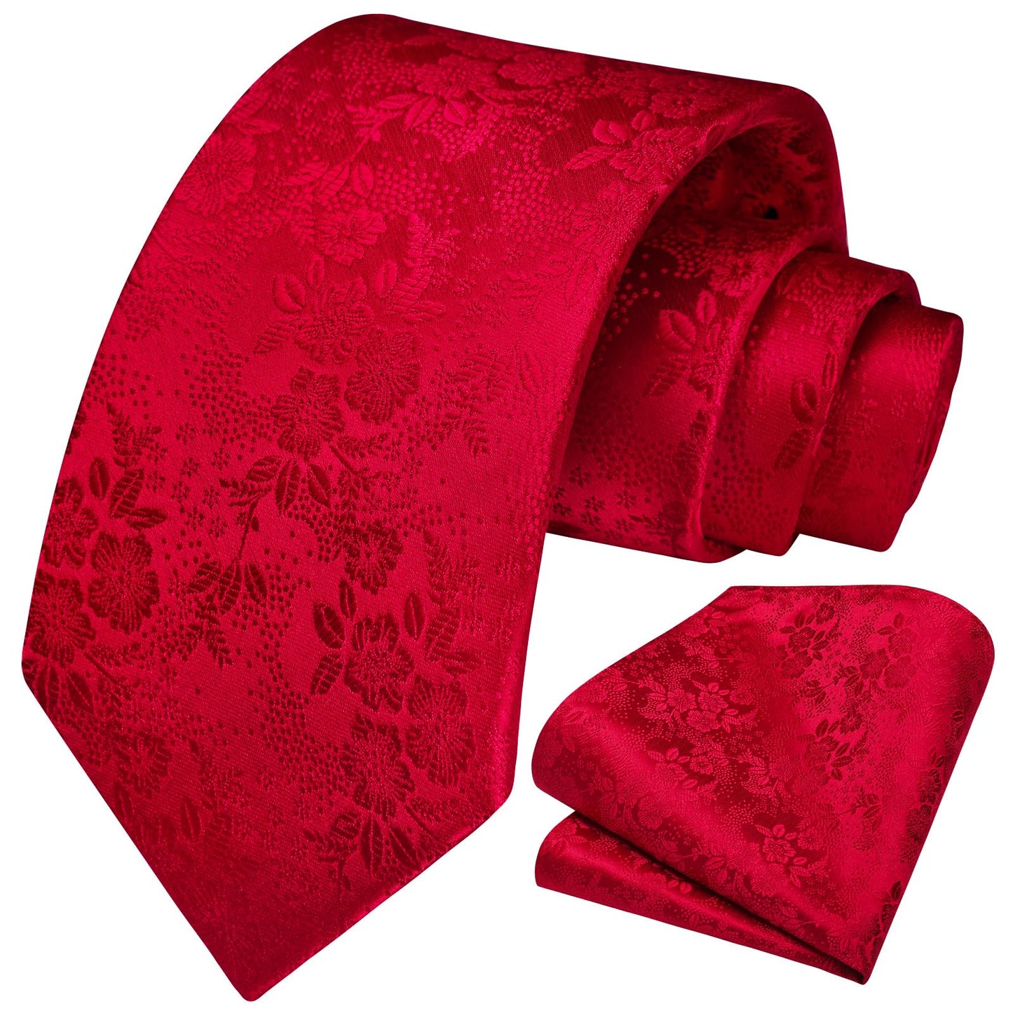 Men Floral Ties Woven Classic 3.4" NeckTie Set Formal Tie Pocket Square for Wedding with Handkerchief