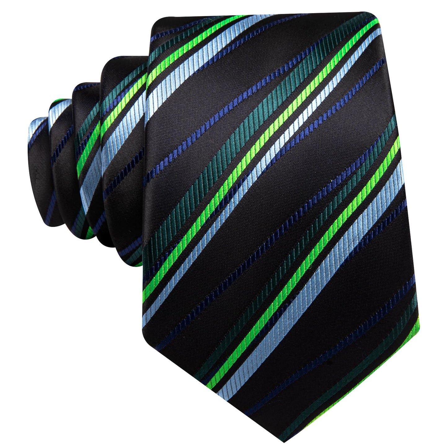 Barry.Wang Stripe Men Ties Set Classic WOVEN Necktie with Handkerchief Cufflinks Formal