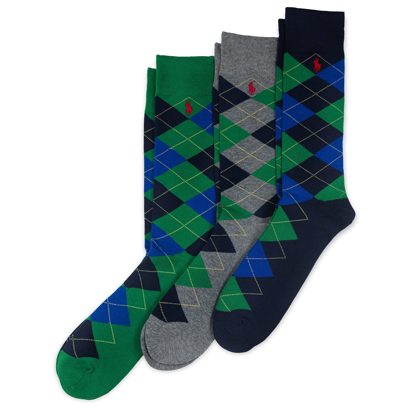 POLO RALPH LAUREN mens Argyle Pattern Dress Crew Socks - 3 Pair Pack - Soft Lightweight Cotton Comfort