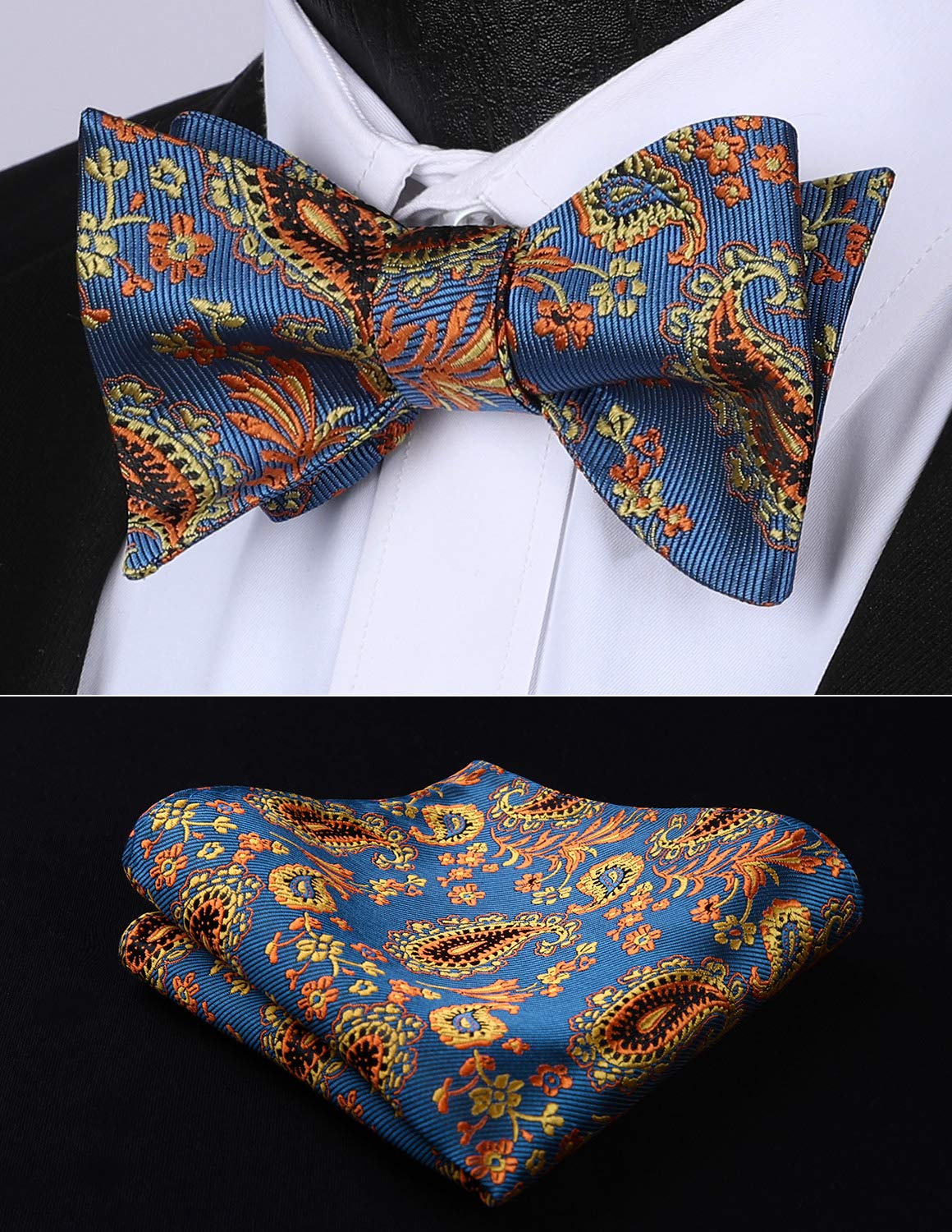 HISDERN Bow Ties for Men Paisley Bowties Mens Self Tie Bow Tie and Pocket Square Set Formal Tuxedo Wedding Bowtie