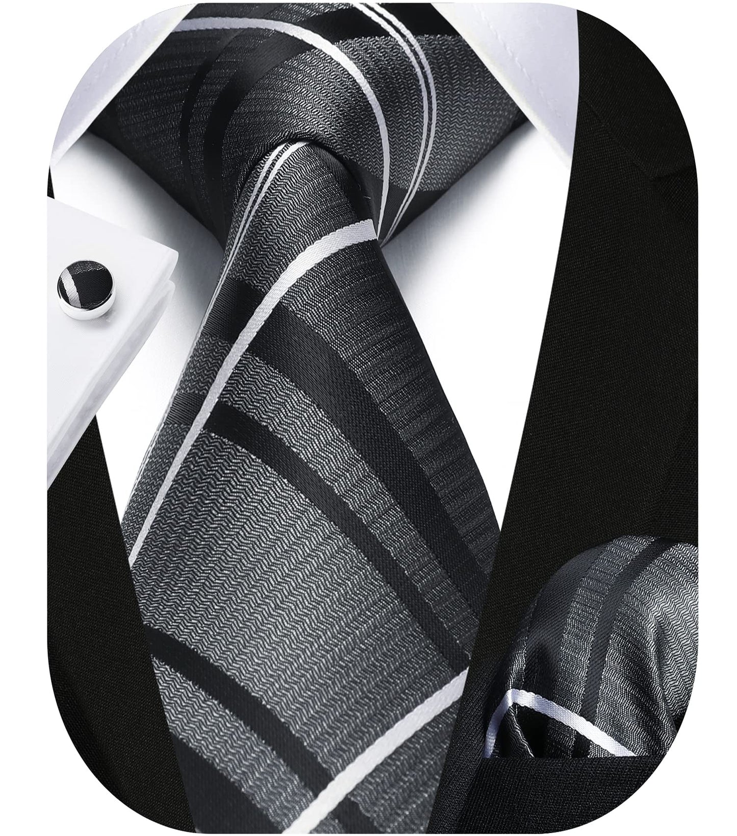 HISDERN Mens Ties Set Stripe Plaid Ties for Men and Pocket Square Cufflinks Formal Silk Necktie Wedding Business