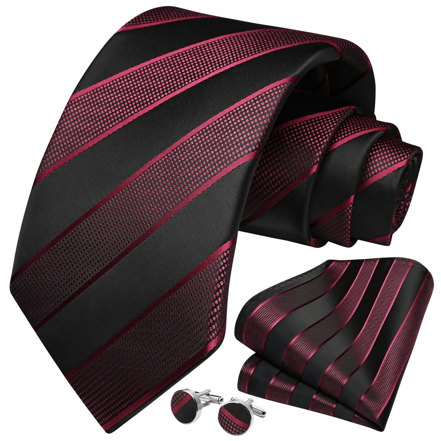 HISDERN Mens Ties Set Stripe Plaid Ties for Men and Pocket Square Cufflinks Formal Silk Necktie Wedding Business