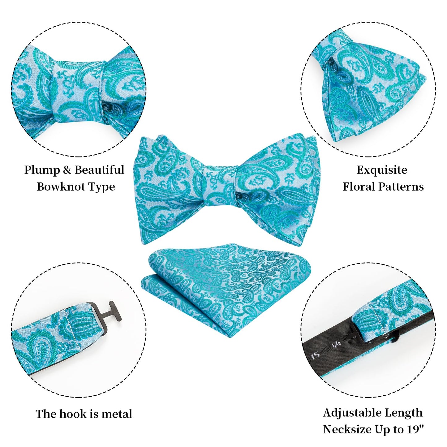 HISDERN Bow Ties for Men Paisley Bowties Mens Self Tie Bow Tie and Pocket Square Set Formal Tuxedo Wedding Bowtie