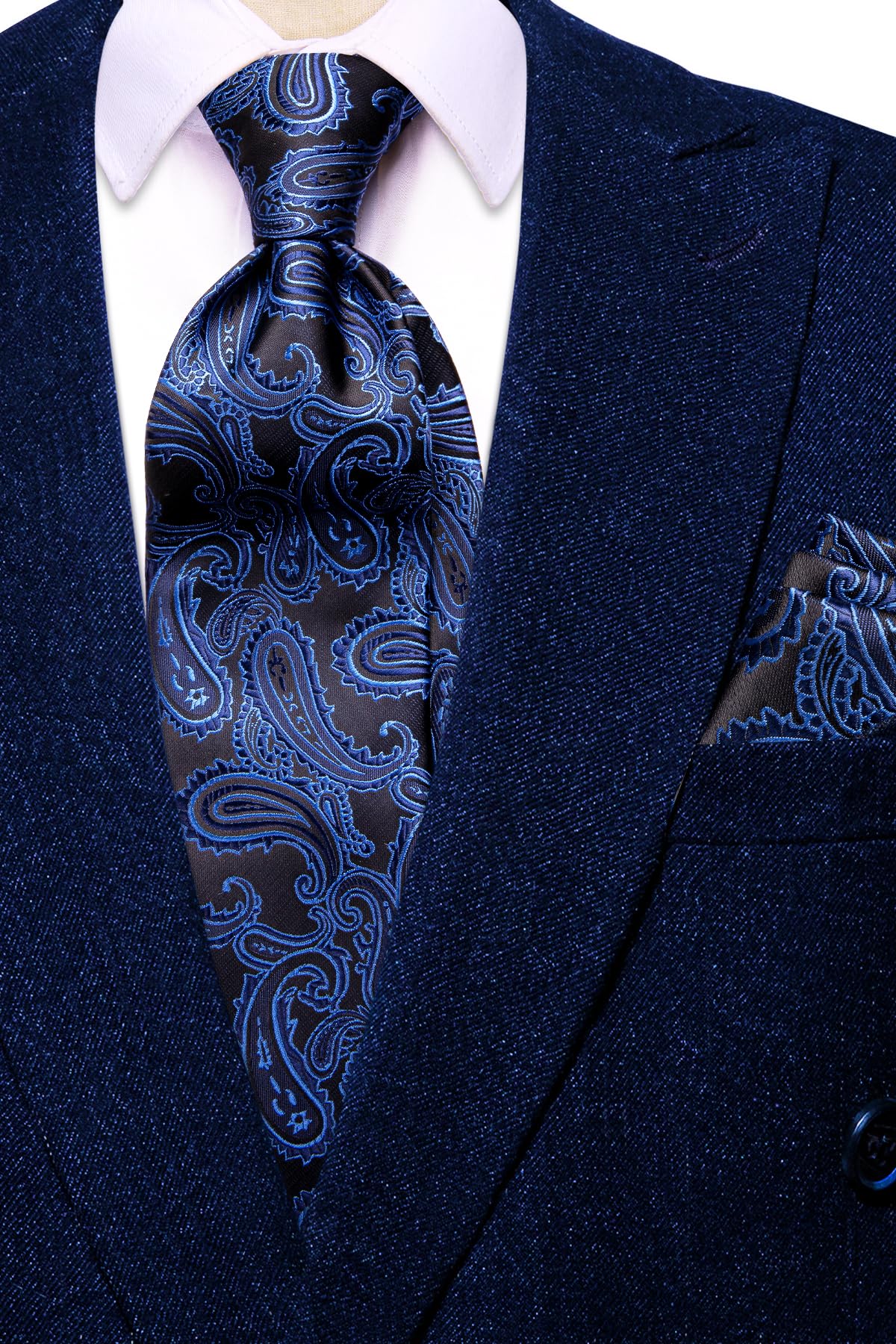 Hi-Tie Silk Paisley Ties for Men Necktie Pocket Square Cufflinks Set Foral Tie Sets Formal Business