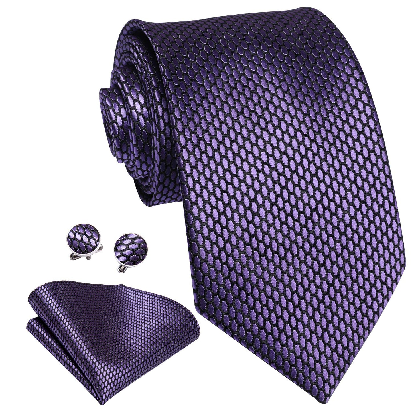 Dubulle Mens Tie Set Solid Paisley Silk Striped Necktie for Men with Cufflinks Tie and Pocket Square