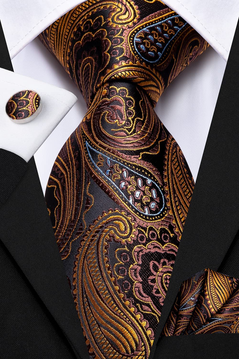 Hi-Tie Silk Paisley Ties for Men Necktie Pocket Square Cufflinks Set Foral Tie Sets Formal Business