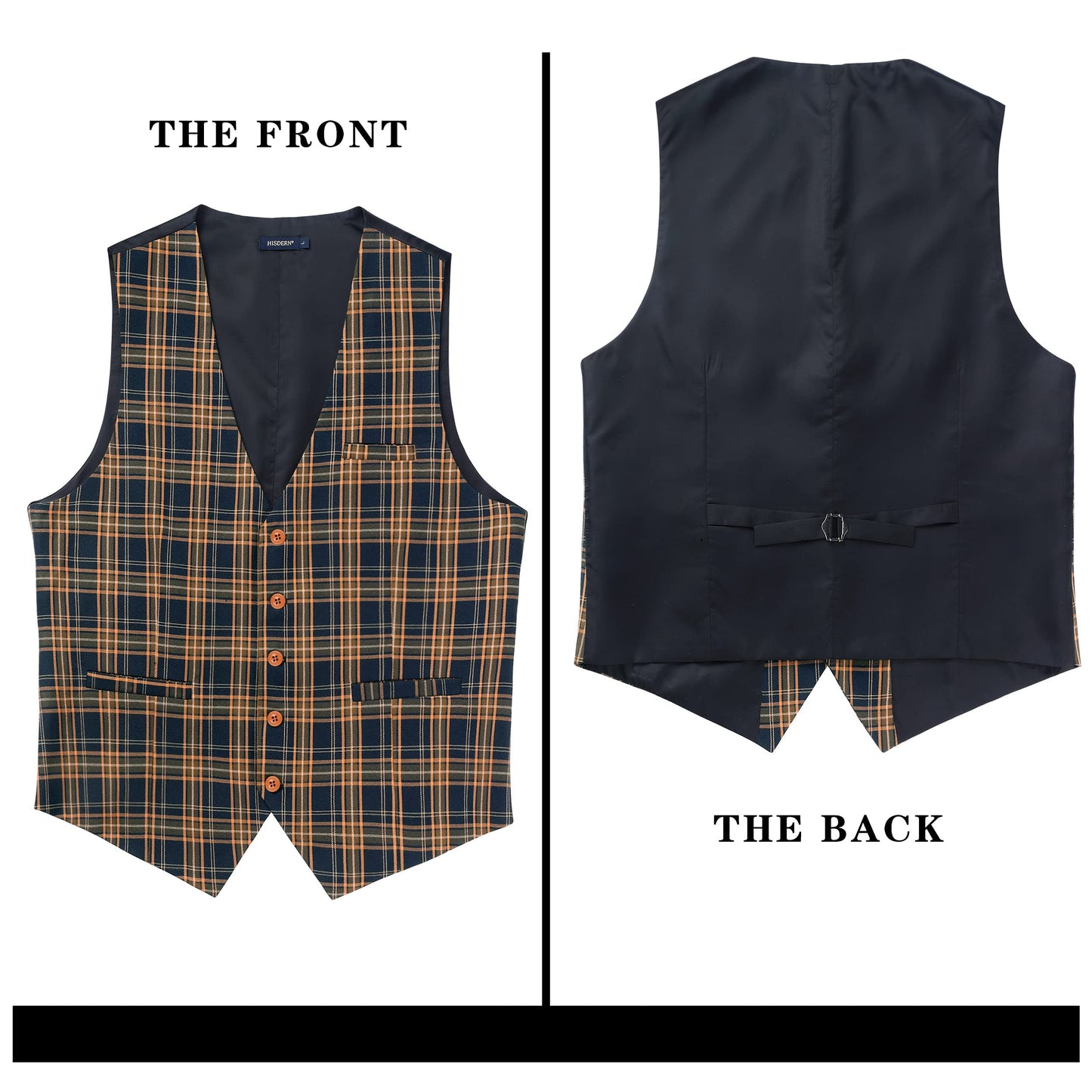 HISDERN Men's Suit Vest Business Plaid Formal Dress Waistcoat Slim Fit Vests for Men with 3 Pocket for Suit or Tuxedo