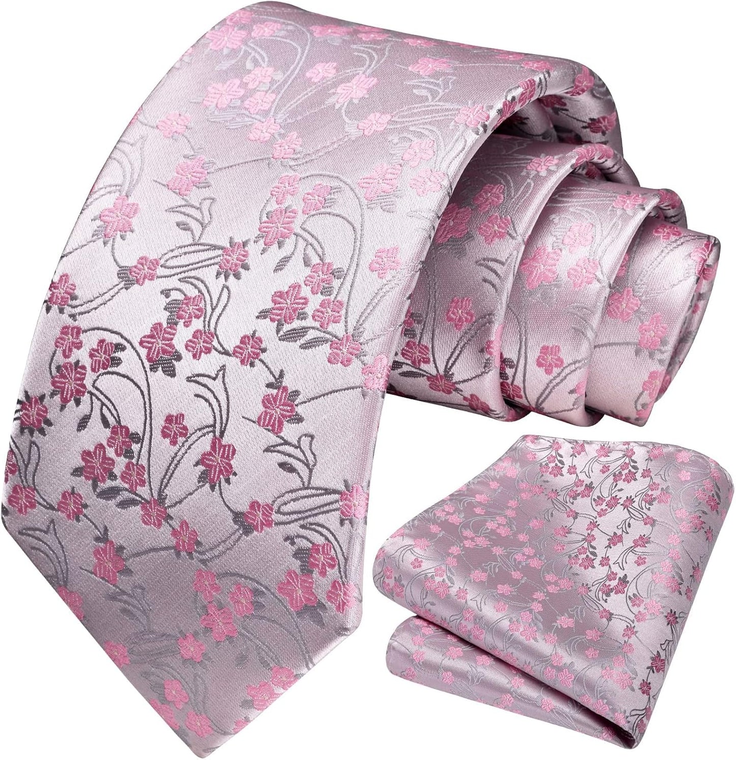 Men Floral Ties Woven Classic 3.4" NeckTie Set Formal Tie Pocket Square for Wedding with Handkerchief