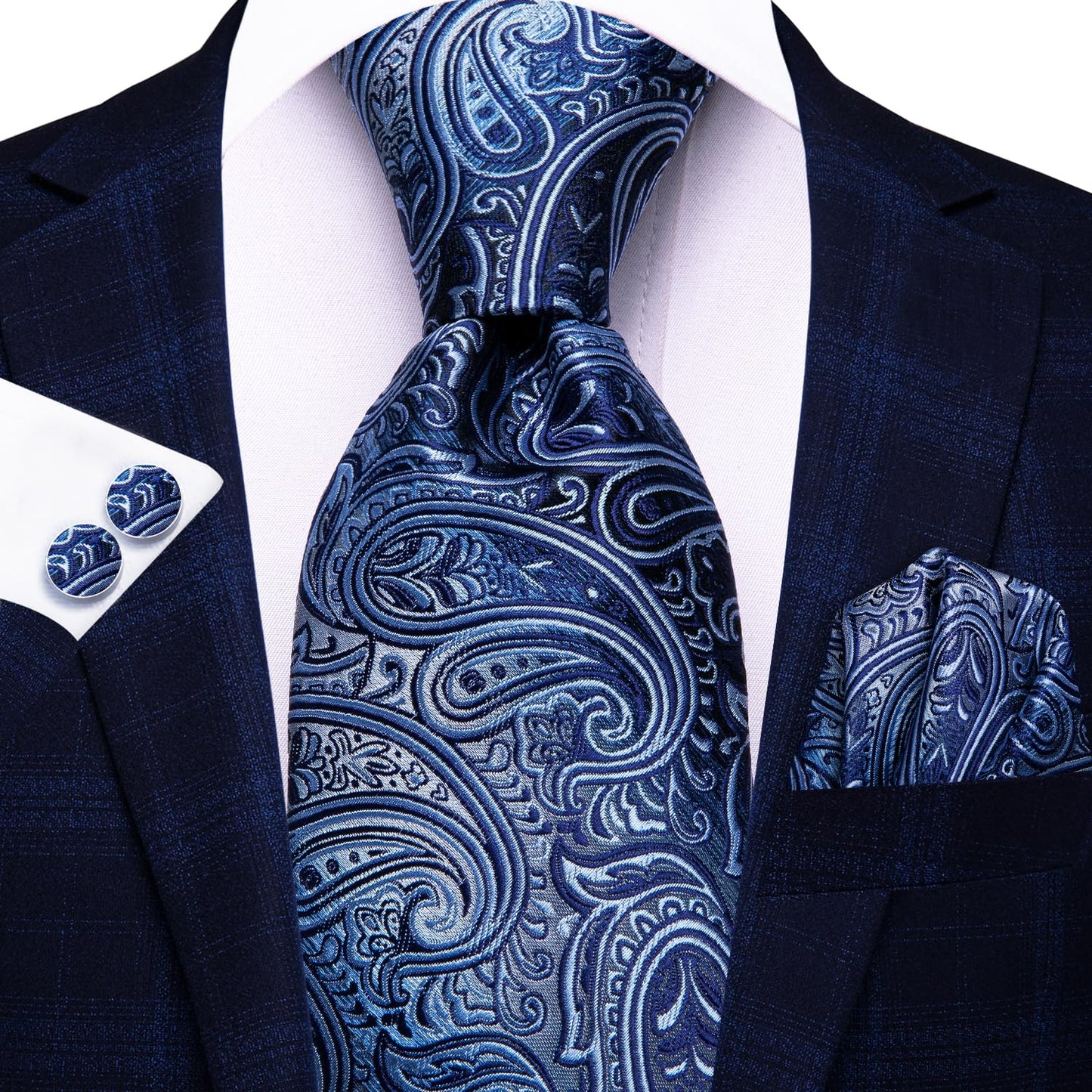 Hi-Tie Silk Paisley Ties for Men Necktie Pocket Square Cufflinks Set Foral Tie Sets Formal Business