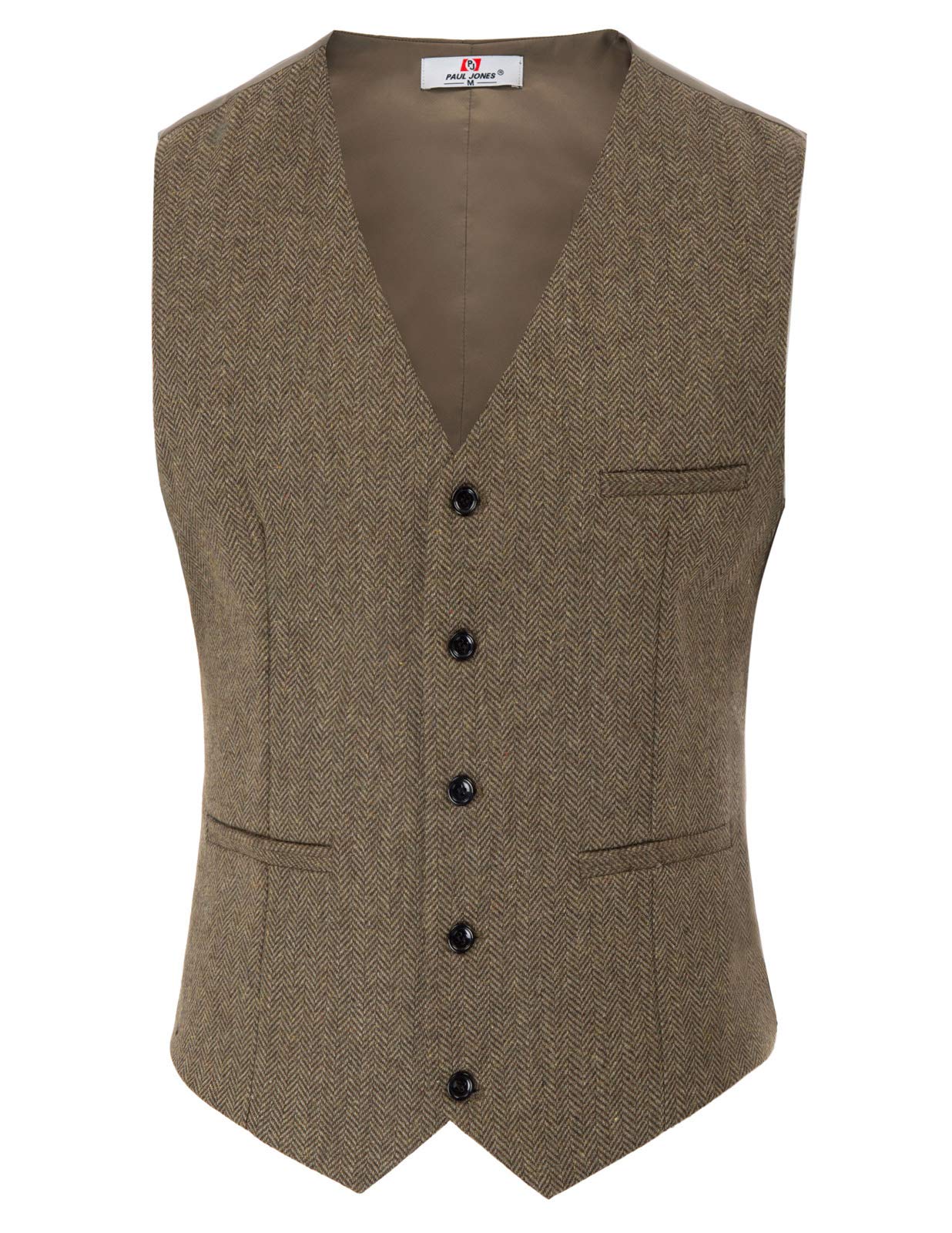 PJ PAUL JONES Men's Herringbone Tweed Suit Vest Casual Wool Blend Waistcoat