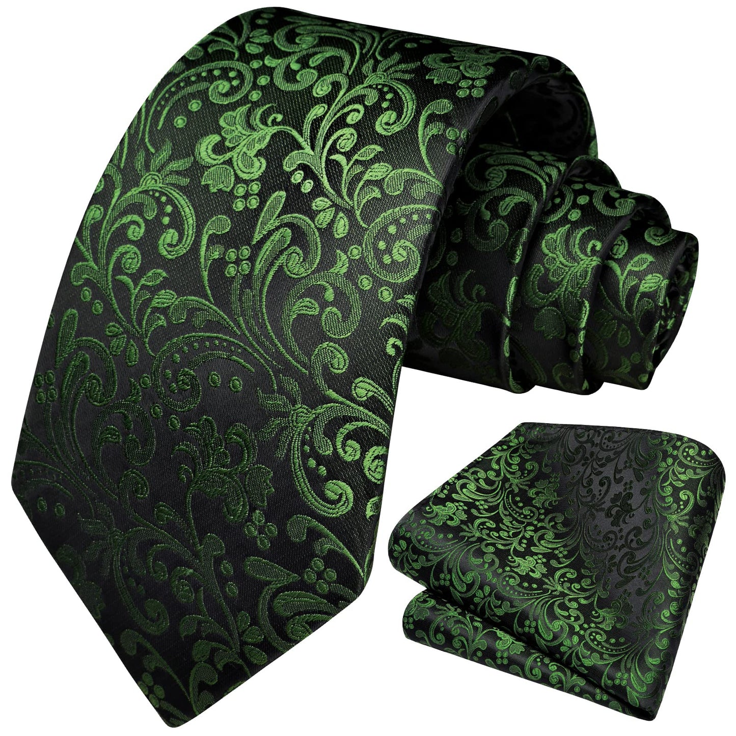 Men Floral Ties Woven Classic 3.4" NeckTie Set Formal Tie Pocket Square for Wedding with Handkerchief