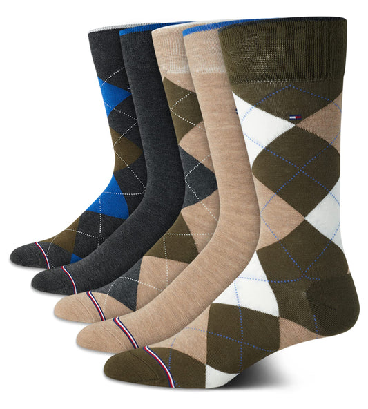 Tommy Hilfiger Men's Dress Socks - 5 Pack Lightweight Patterned Comfort Crew Socks for Men - Mens Long Work Socks (Size 7-12)