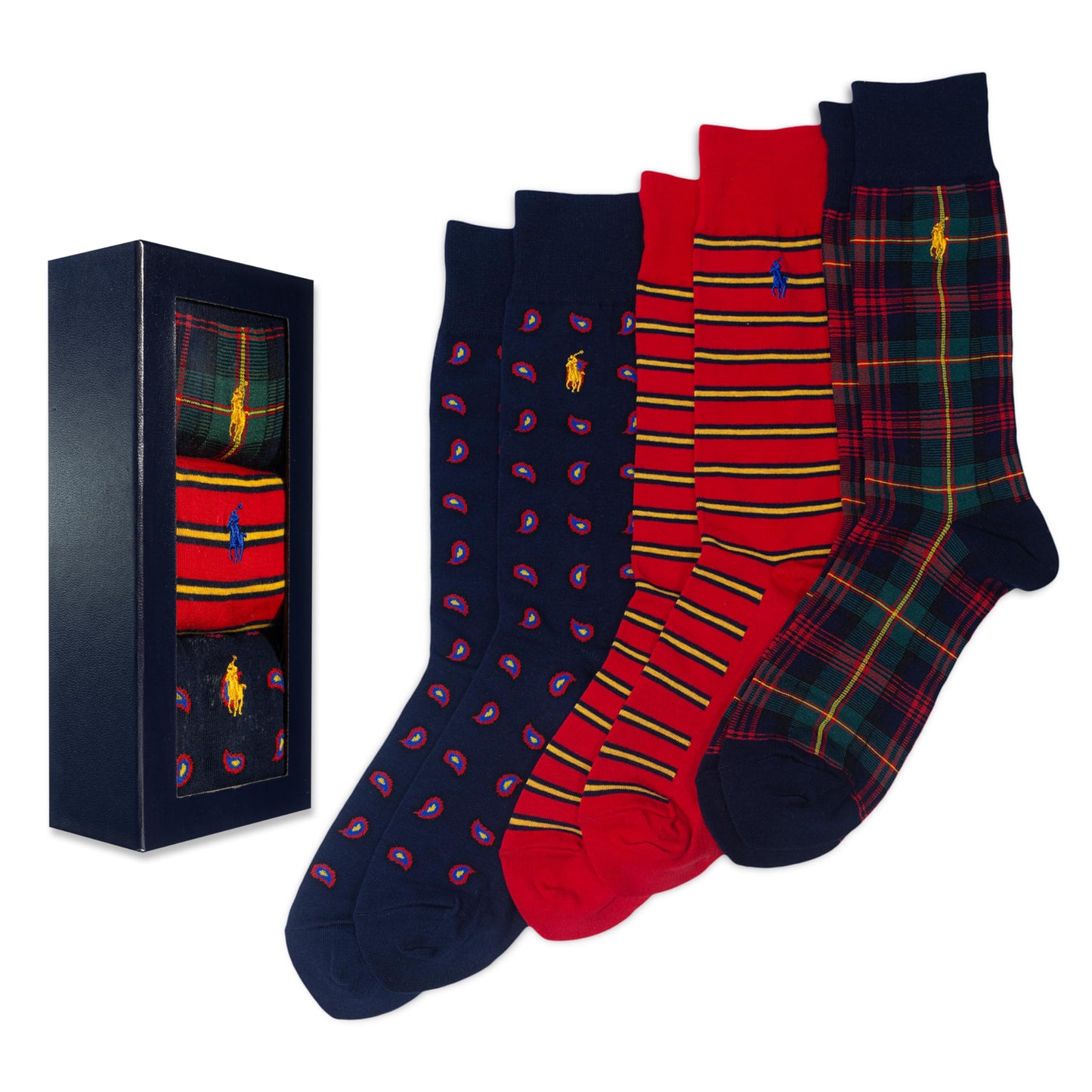 POLO RALPH LAUREN mens Argyle Pattern Dress Crew Socks - 3 Pair Pack - Soft Lightweight Cotton Comfort