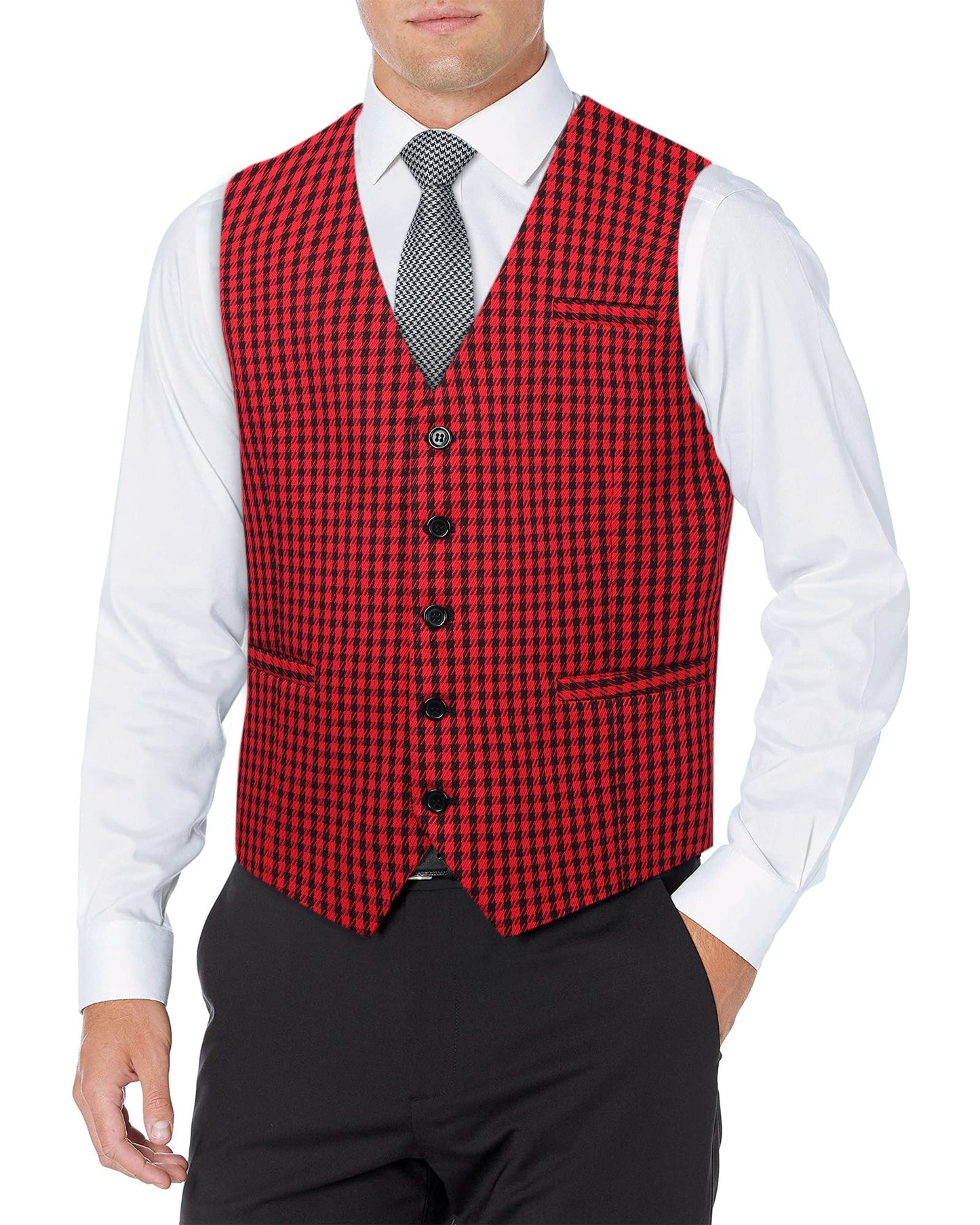 HISDERN Men's Suit Vest Business Plaid Formal Dress Waistcoat Slim Fit Vests for Men with 3 Pocket for Suit or Tuxedo