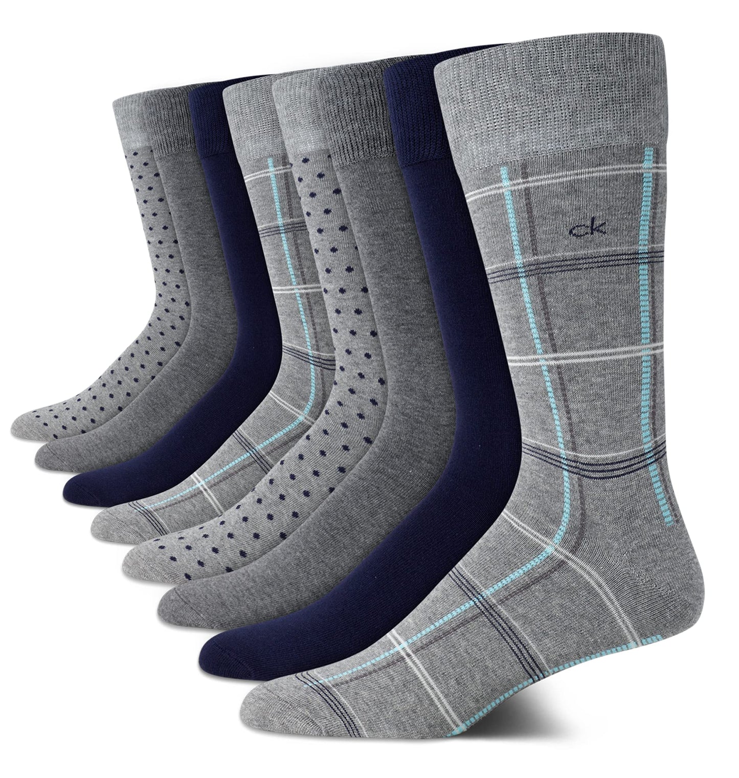 Calvin Klein Men's Dress Socks - Lightweight Cotton Blend Crew Socks (8 Pairs)