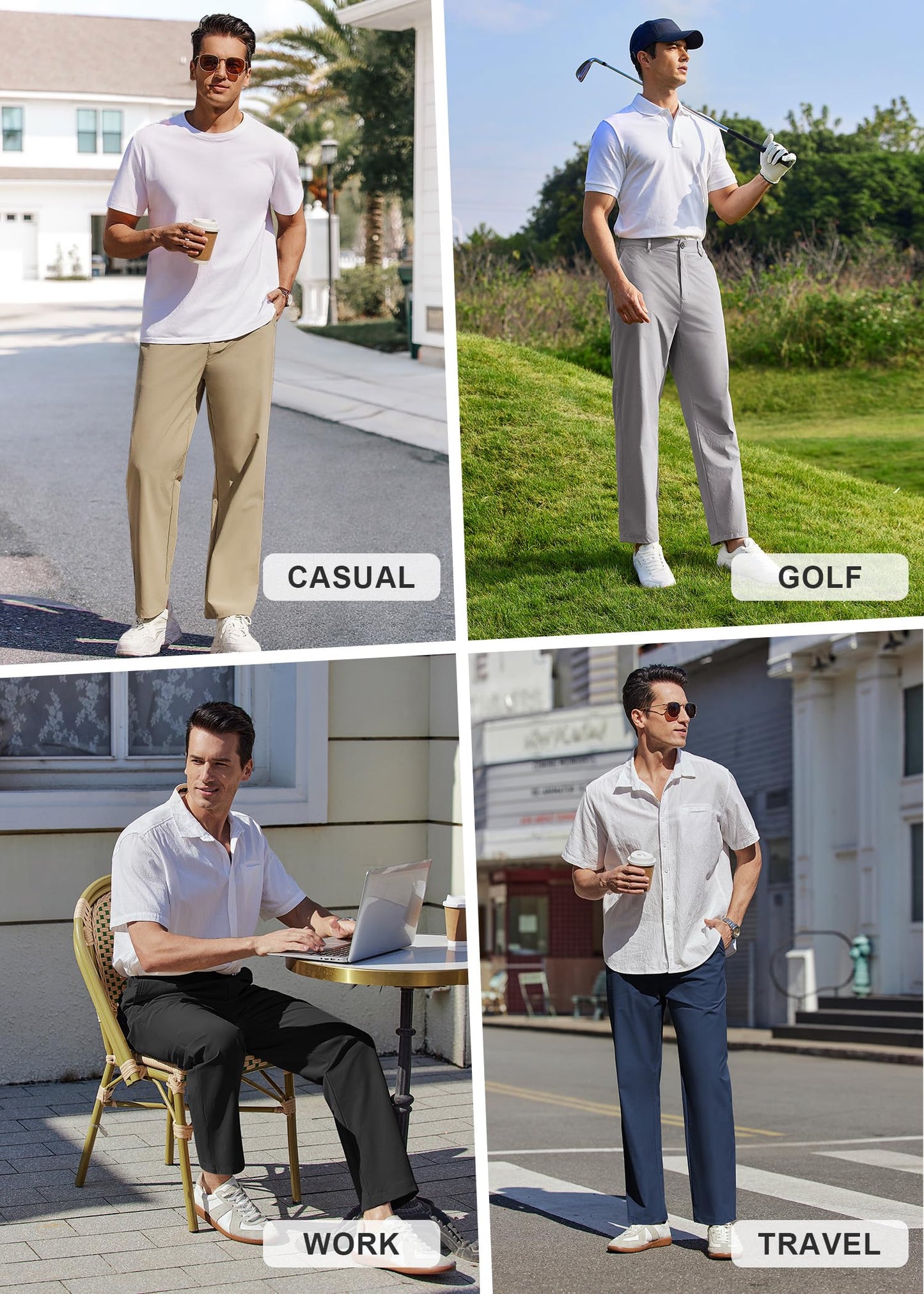 COOFANDY Men's Casual Pants Classic Fit Flat Front Pants Lightweight Elastic Waist Golf Trousers with Pockets