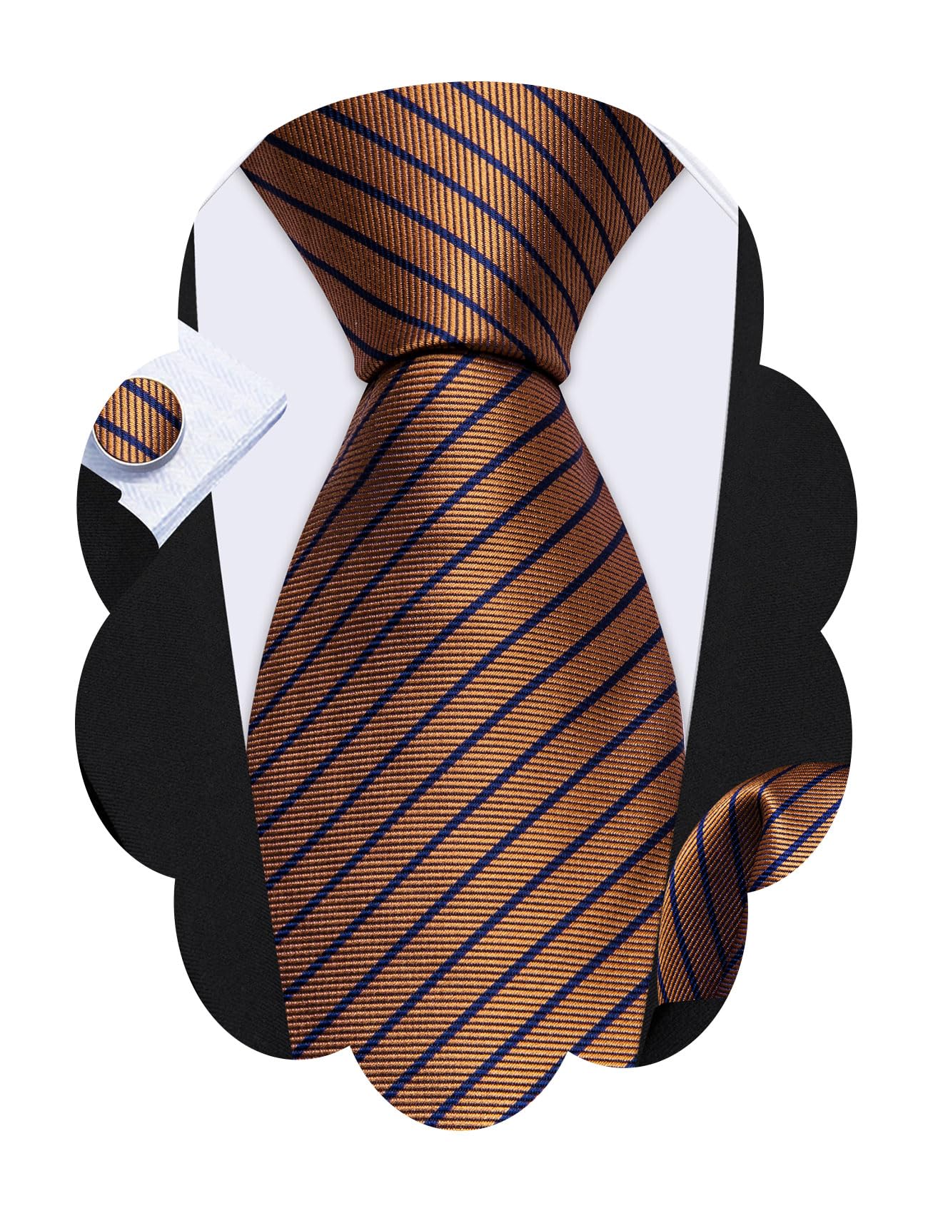 Barry.Wang Stripe Men Ties Set Classic WOVEN Necktie with Handkerchief Cufflinks Formal