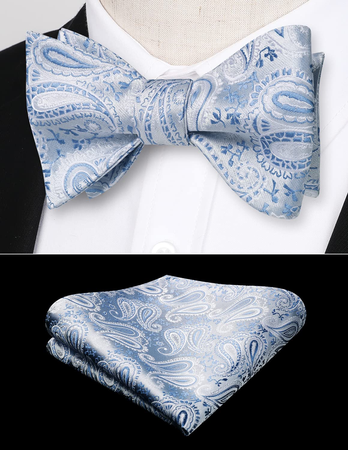 HISDERN Bow Ties for Men Paisley Bowties Mens Self Tie Bow Tie and Pocket Square Set Formal Tuxedo Wedding Bowtie