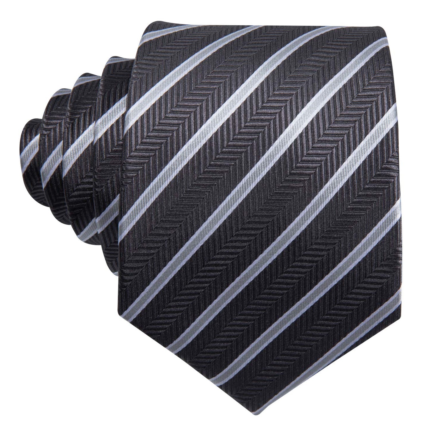 Barry.Wang Stripe Men Ties Set Classic WOVEN Necktie with Handkerchief Cufflinks Formal