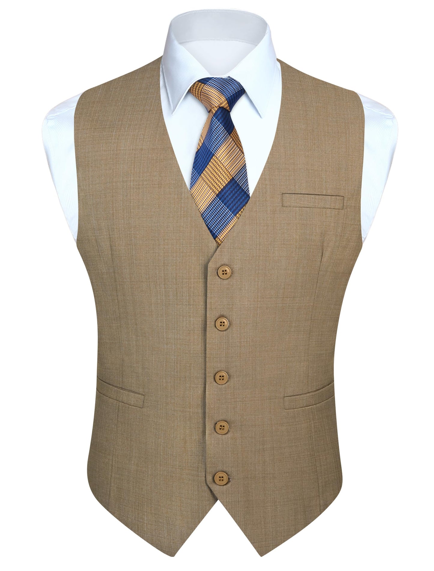 HISDERN Men's Suit Vest Business Plaid Formal Dress Waistcoat Slim Fit Vests for Men with 3 Pocket for Suit or Tuxedo