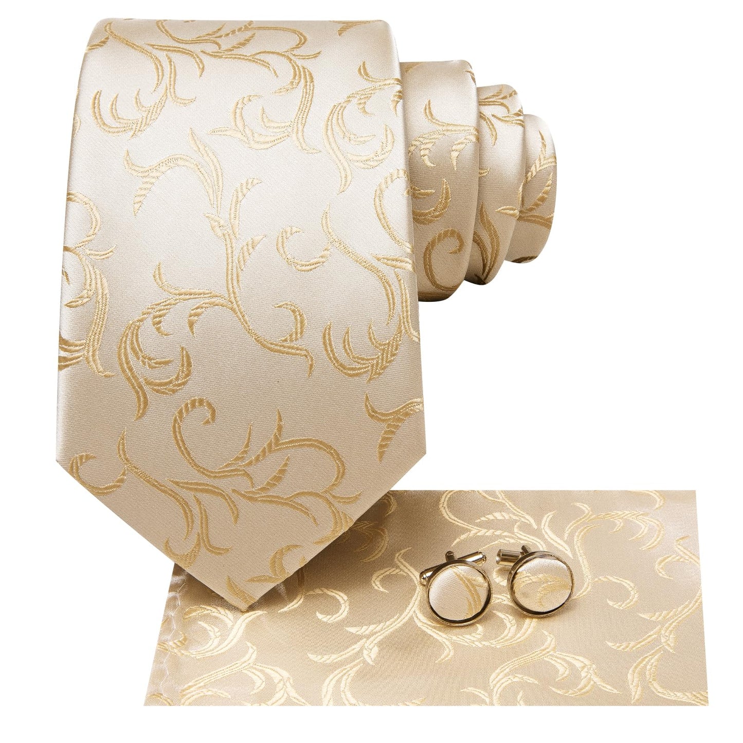 Hi-Tie Mens Plaid Ties Classic Paisley Necktie with Handkerchief Cufflinks Set Business Stripe Tie