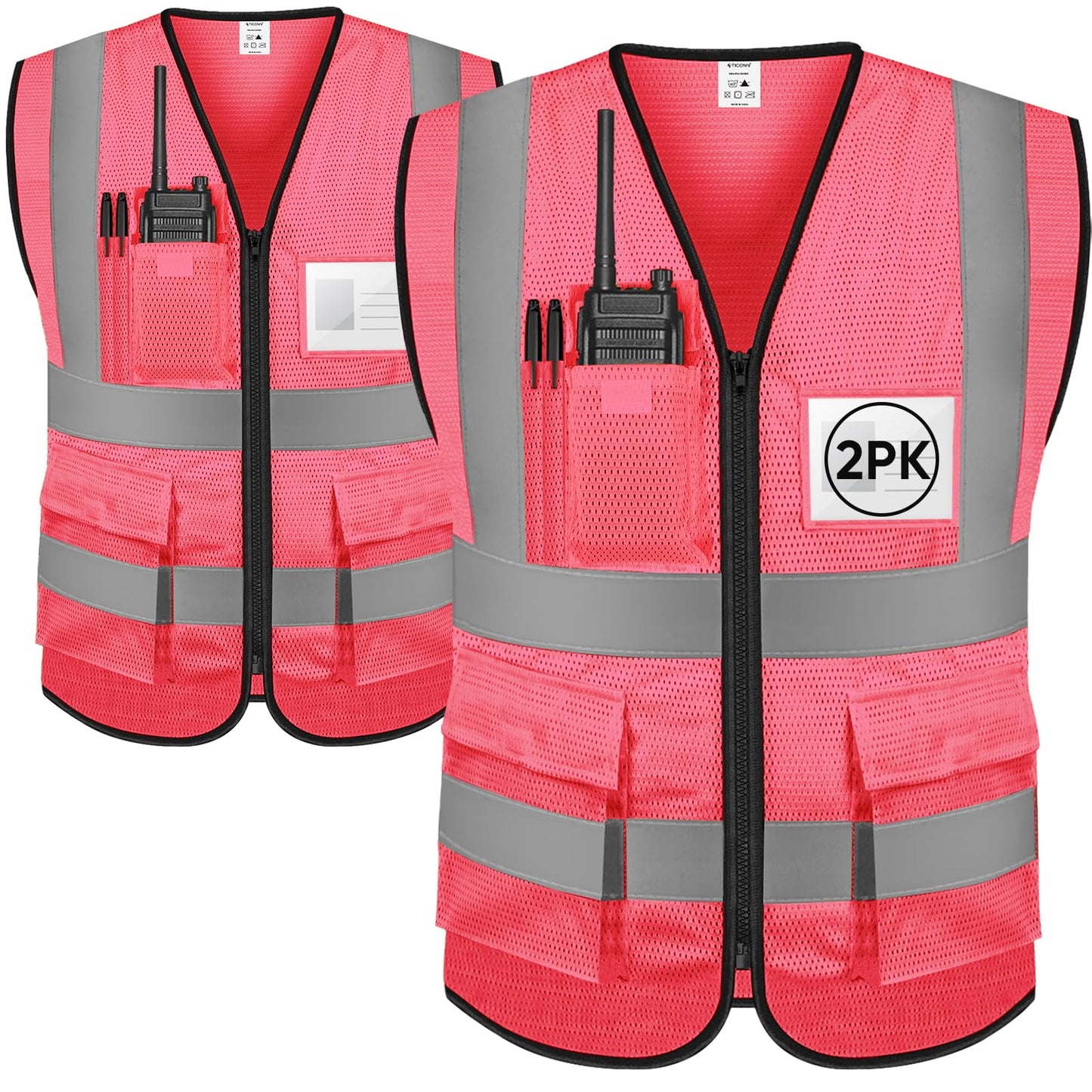 TICONN Reflective Safety Vest High Visibility Class II Mesh Vest for Women & Men Meets ANSI Standards