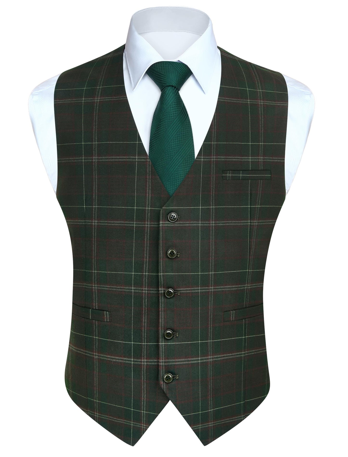 HISDERN Men's Suit Vest Business Plaid Formal Dress Waistcoat Slim Fit Vests for Men with 3 Pocket for Suit or Tuxedo