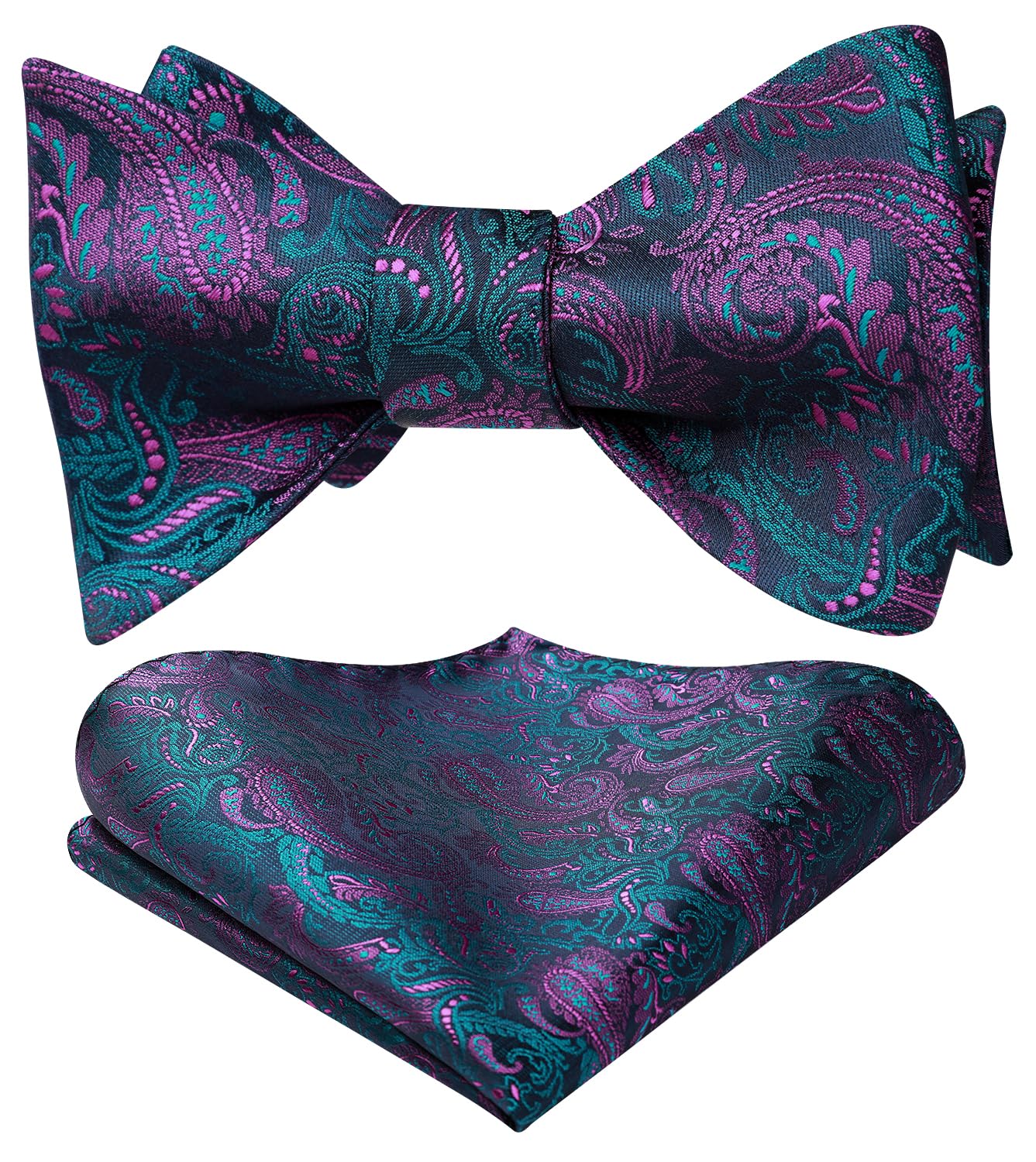 HISDERN Bow Ties for Men Paisley Bowties Mens Self Tie Bow Tie and Pocket Square Set Formal Tuxedo Wedding Bowtie