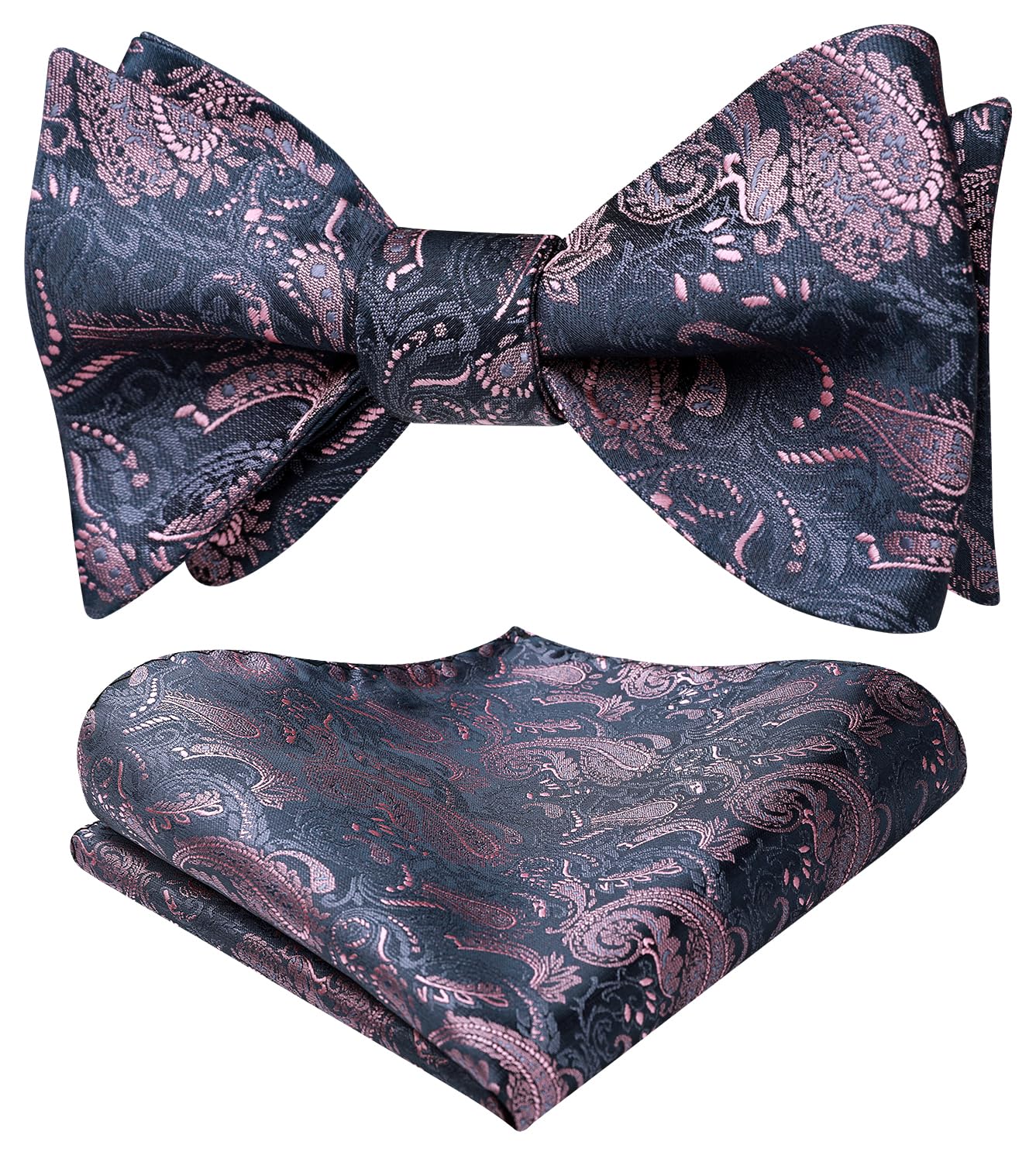 HISDERN Bow Ties for Men Paisley Bowties Mens Self Tie Bow Tie and Pocket Square Set Formal Tuxedo Wedding Bowtie