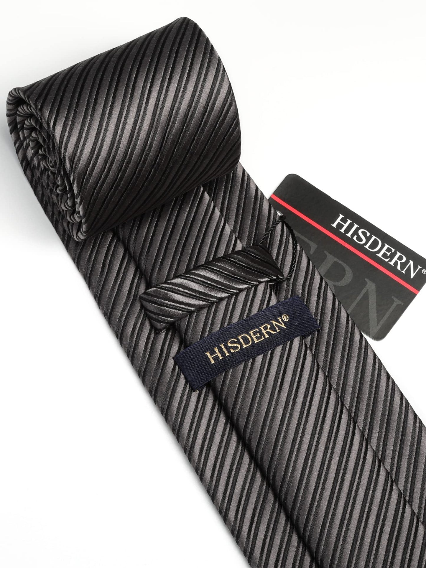 HISDERN Mens Ties Set Stripe Plaid Ties for Men and Pocket Square Cufflinks Formal Silk Necktie Wedding Business