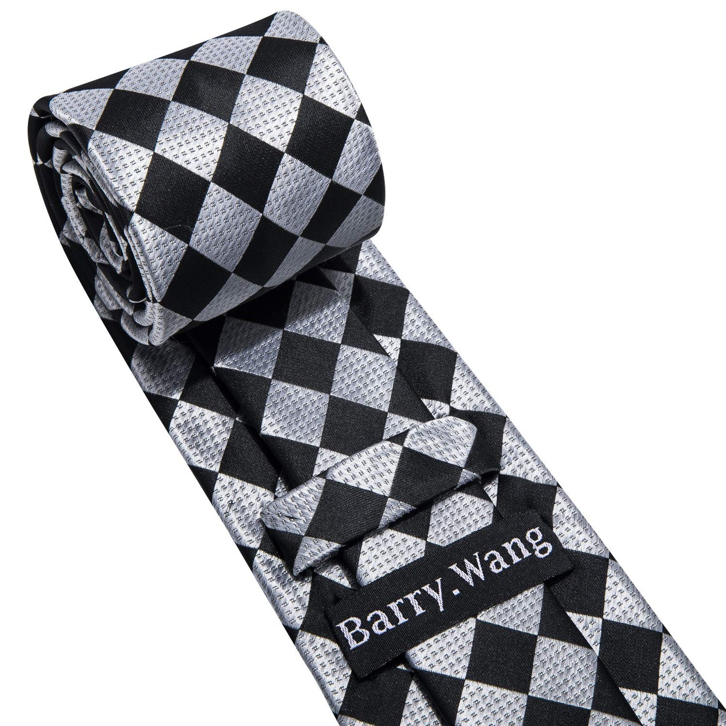 Barry.Wang Designer Classic Ties for Men Set Formal Pocket Square Cufflink Check Plaid