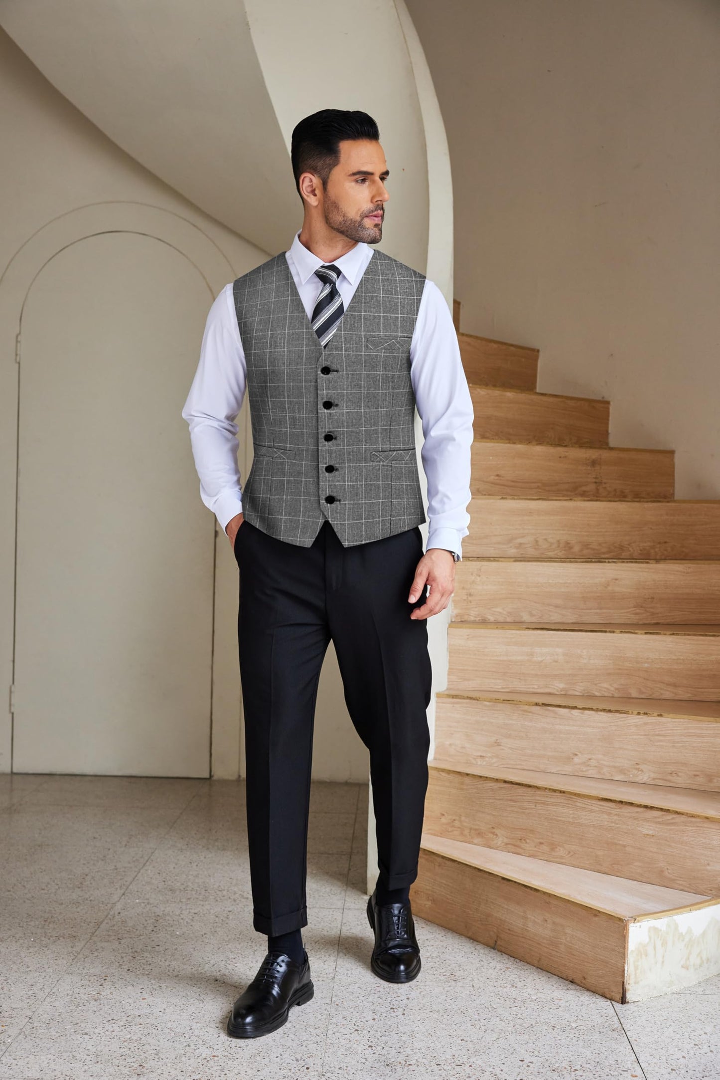 COOFANDY Men Casual Suit Vest Slim Fit Formal Vest Business Wedding Waistcoat