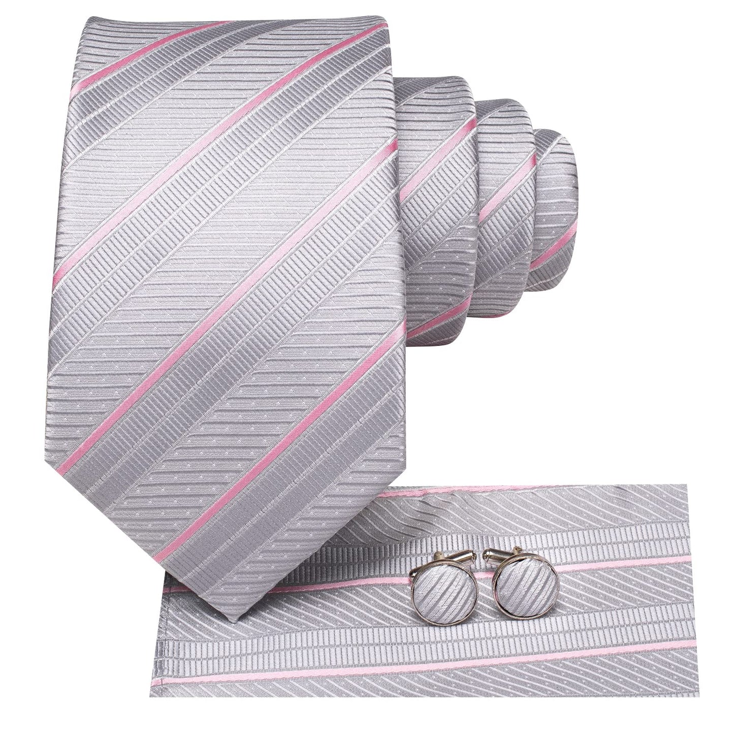 Dubulle Mens Paisley Striped Tie Silk Mens Necktie and PocketSquare Cufflinks Set Wedding Fomral Party