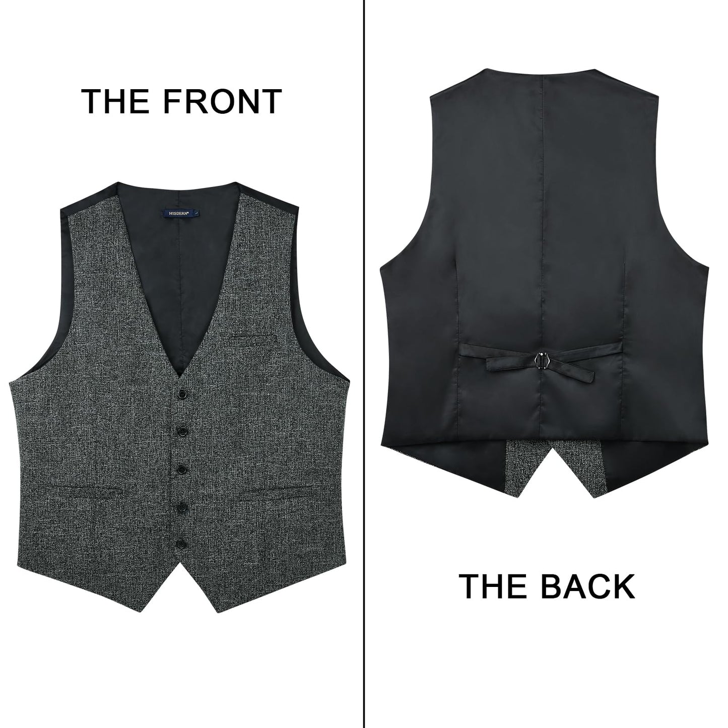 HISDERN Men's Suit Vest Plaid Dress Vest for Men Slim Fit Formal Business Waistcoat Tuxedo V-Ncek Solid Vest for Wedding