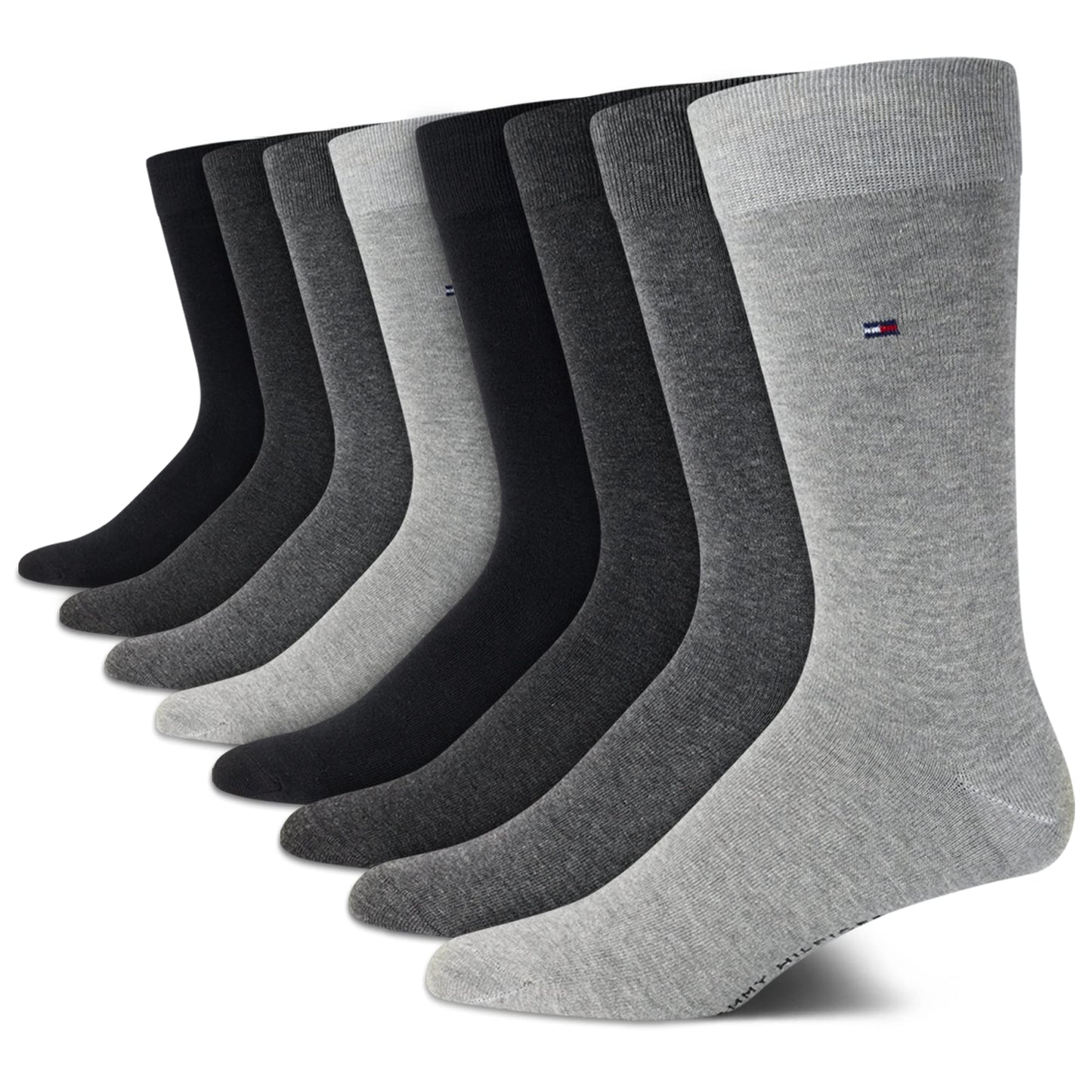 Tommy Hilfiger Men's Dress Socks - 8 Pack Comfort Stretch Crew Socks for Men - Crew Length Breathable Mens Work Socks (7-12)