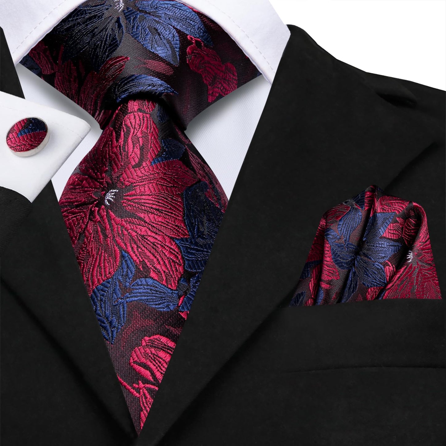 Dubulle Mens Paisley Striped Tie Silk Mens Necktie and PocketSquare Cufflinks Set Wedding Fomral Party