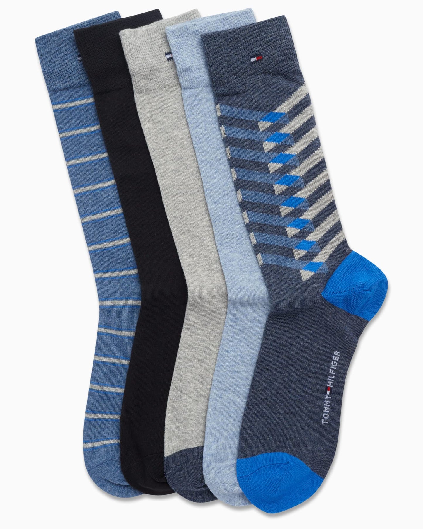 Tommy Hilfiger Men's Dress Socks - 5 Pack Lightweight Patterned Comfort Crew Socks for Men - Mens Long Work Socks (Size 7-12)