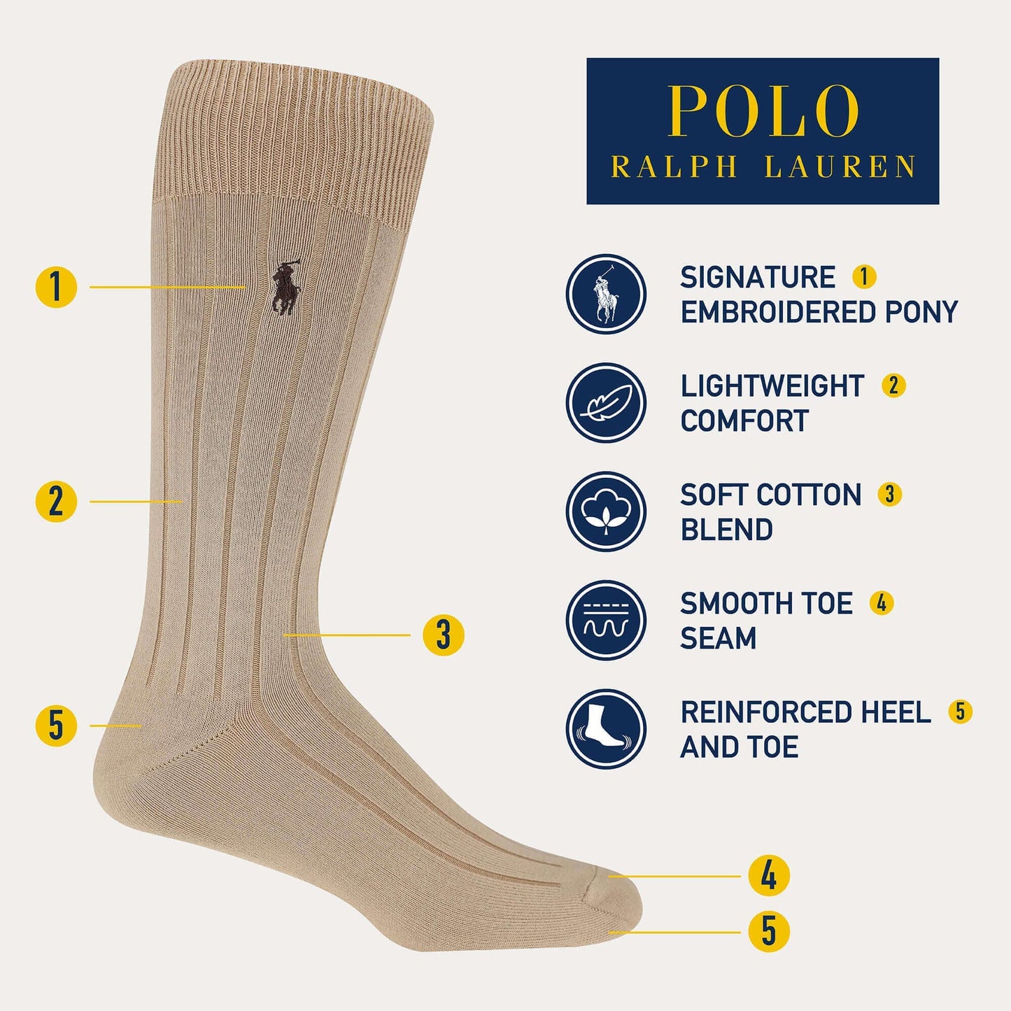 Polo Ralph Lauren Men's Super Soft Ribbed Dress Crew Socks -3 Pair Pack- Lightweight Comfort