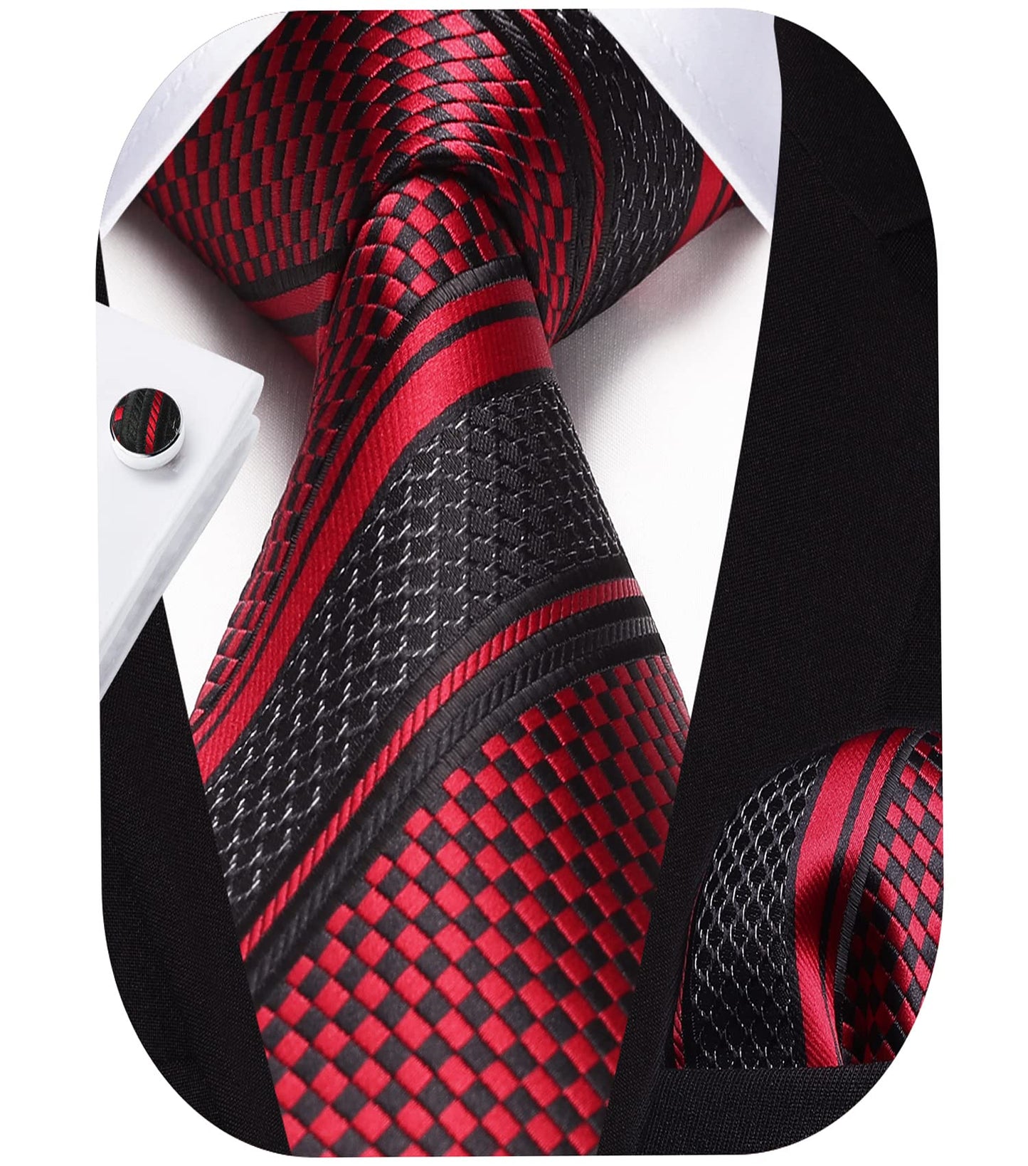 HISDERN Mens Ties Set Stripe Plaid Ties for Men and Pocket Square Cufflinks Formal Silk Necktie Wedding Business